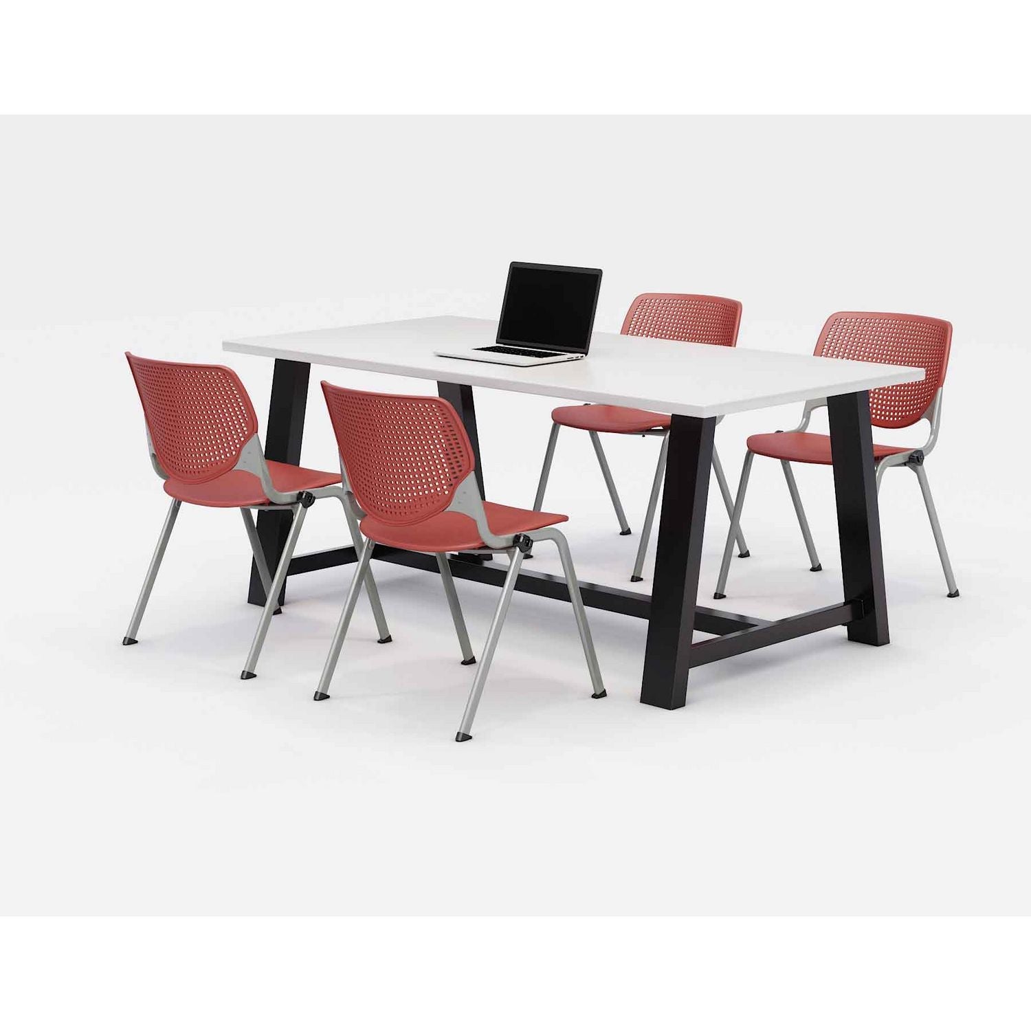 KFI Studios Midtown Dining Table with Four Coral Kool Series Chairs, 36 x 72 x 30, Designer White