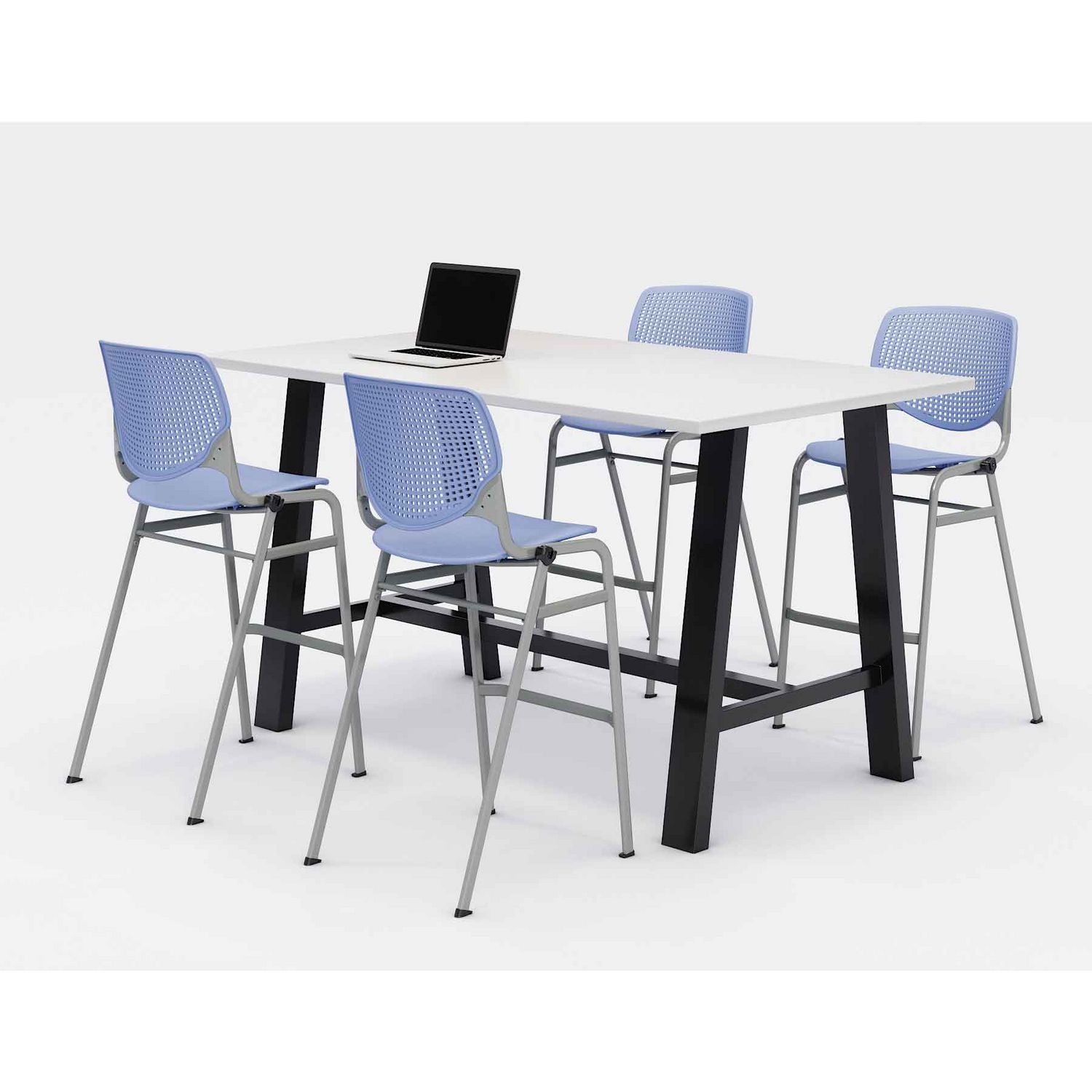 KFI Studios Midtown Bistro Dining Table with Four Periwinkle Kool Barstools, 36 x 72 x 41, Designer White