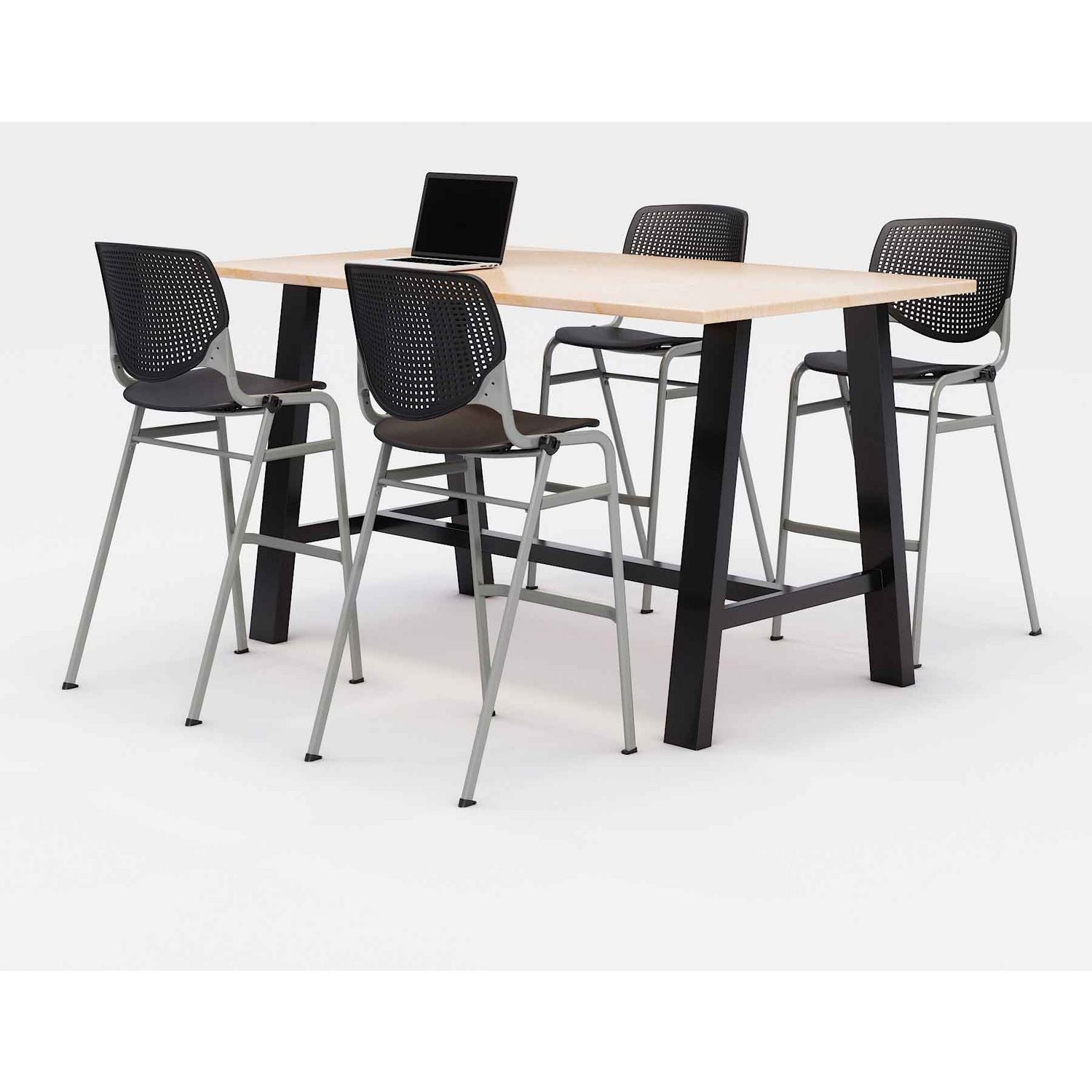 KFI Studios Midtown Bistro Dining Table with Four Black Kool Barstools, 36 x 72 x 41, Kensington Maple