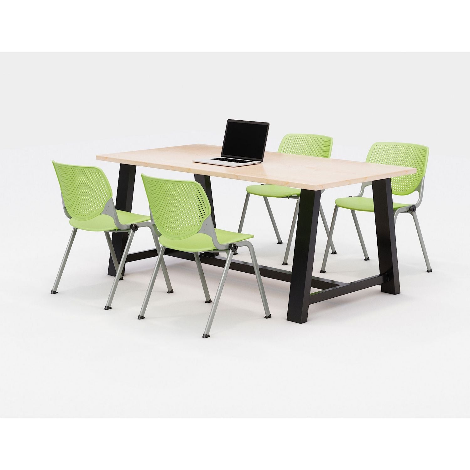 KFI Studios Midtown Dining Table with Four Lime Green Kool Series Chairs, 36 x 72 x 30, Kensington Maple