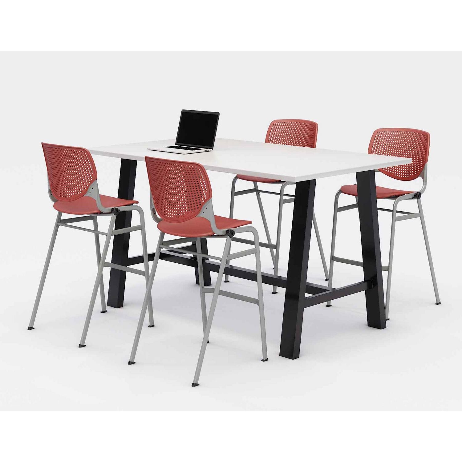 KFI Studios Midtown Bistro Dining Table with Four Coral Kool Barstools, 36 x 72 x 41, Designer White