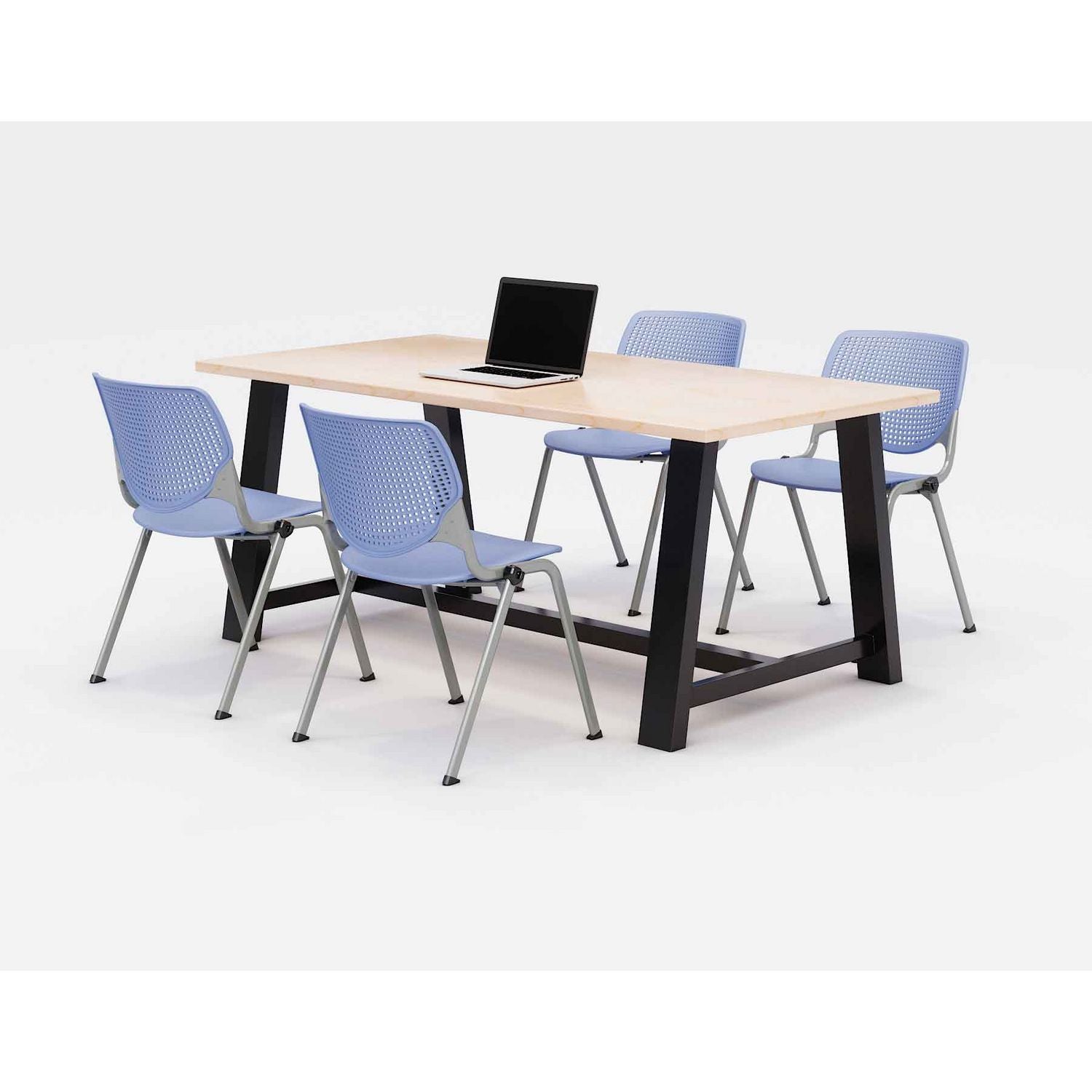 KFI Studios Midtown Dining Table with Four Periwinkle Kool Series Chairs, 36 x 72 x 30, Kensington Maple