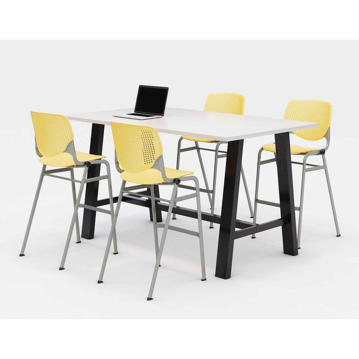 KFI Studios Midtown Bistro Dining Table with Four Yellow Kool Barstools, 36 x 72 x 41, Designer White