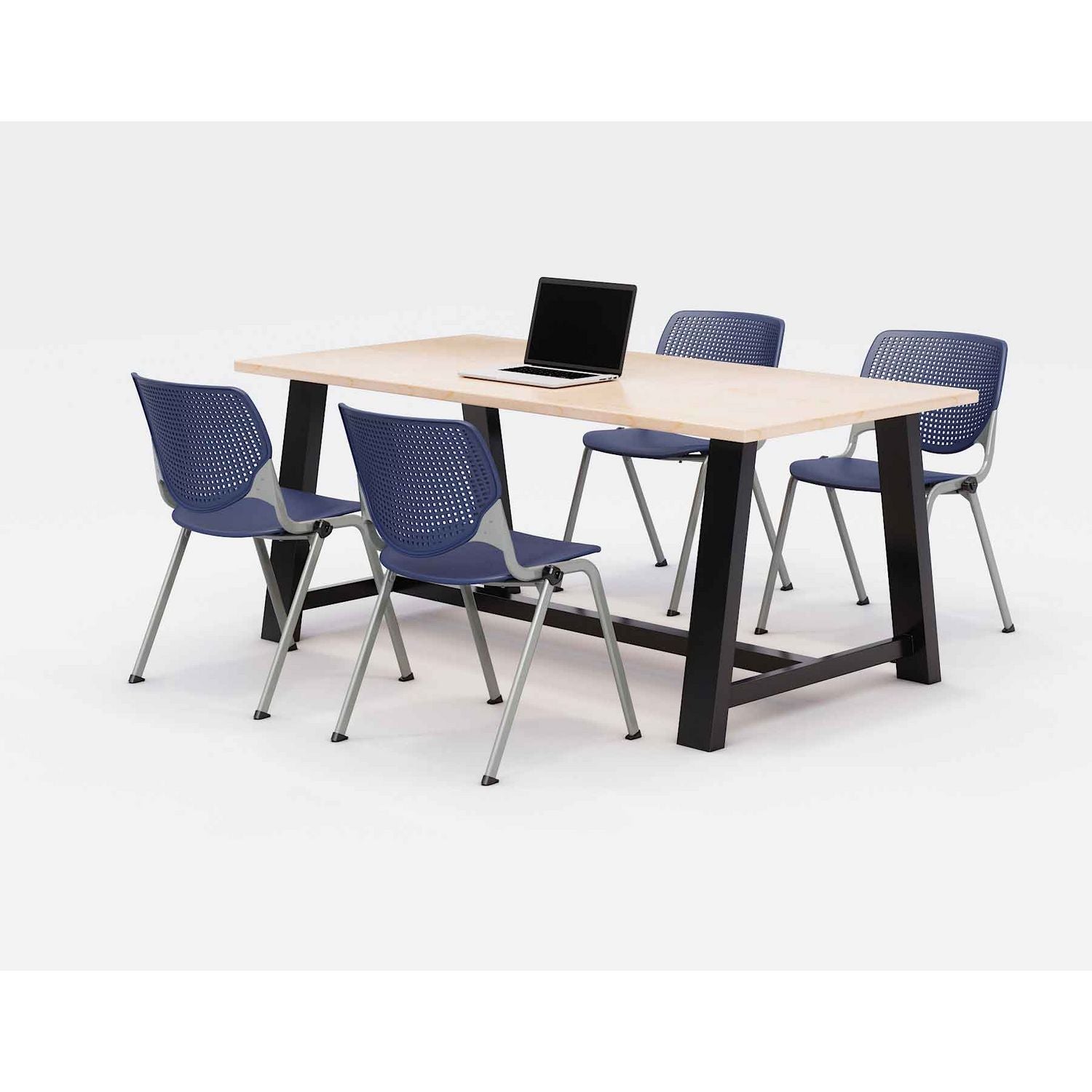 KFI Studios Midtown Dining Table with Four Navy Kool Series Chairs, 36 x 72 x 30, Kensington Maple