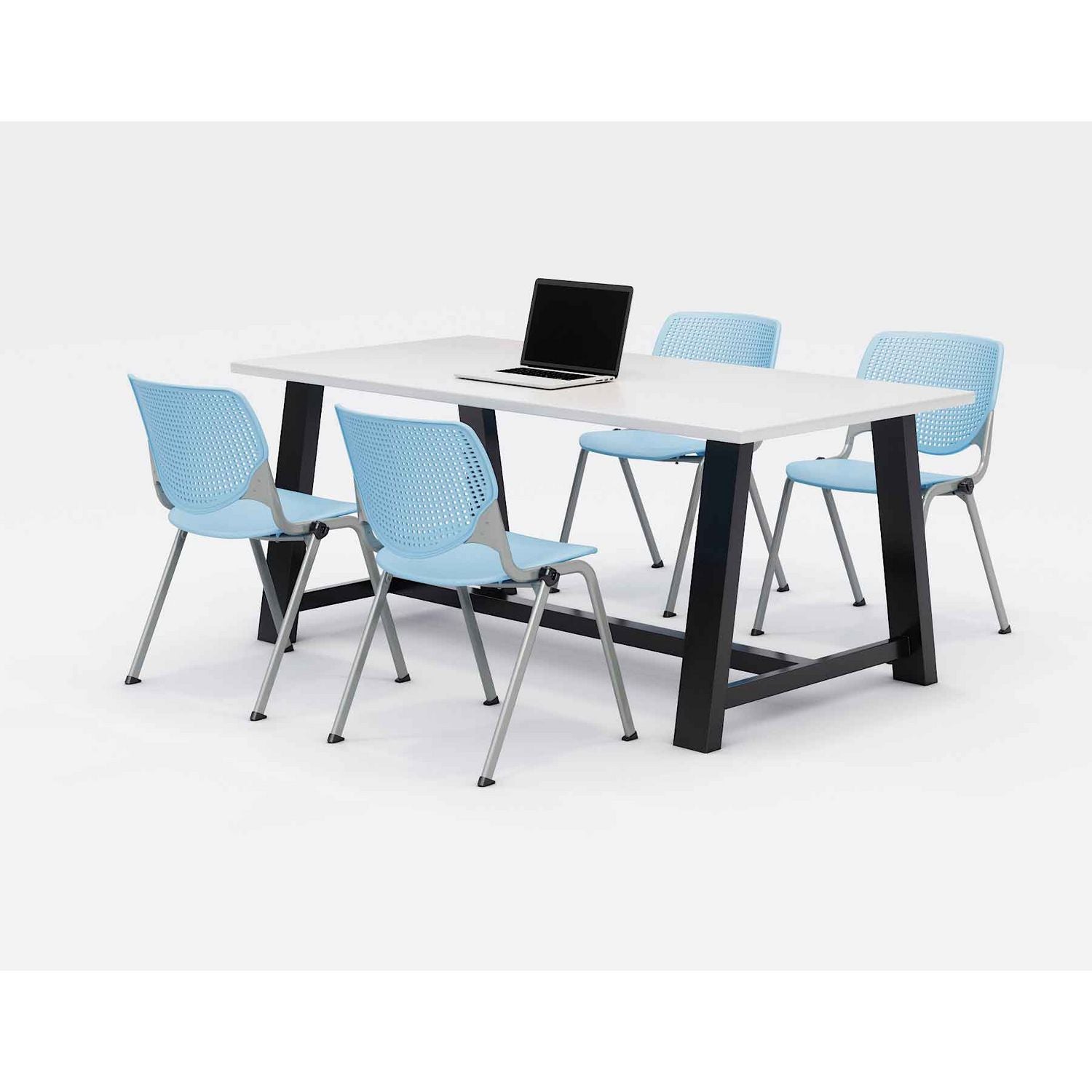 KFI Studios Midtown Dining Table with Four Sky Blue Kool Series Chairs, 36 x 72 x 30, Designer White
