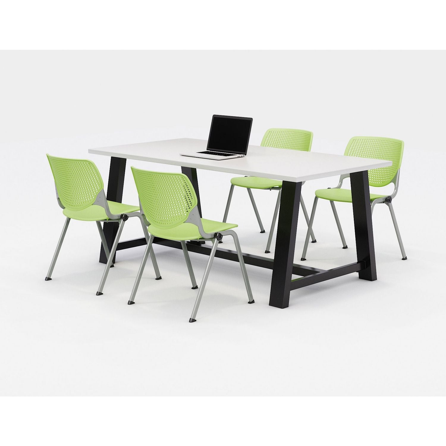 KFI Studios Midtown Dining Table with Four Lime Green Kool Series Chairs, 36 x 72 x 30, Designer White