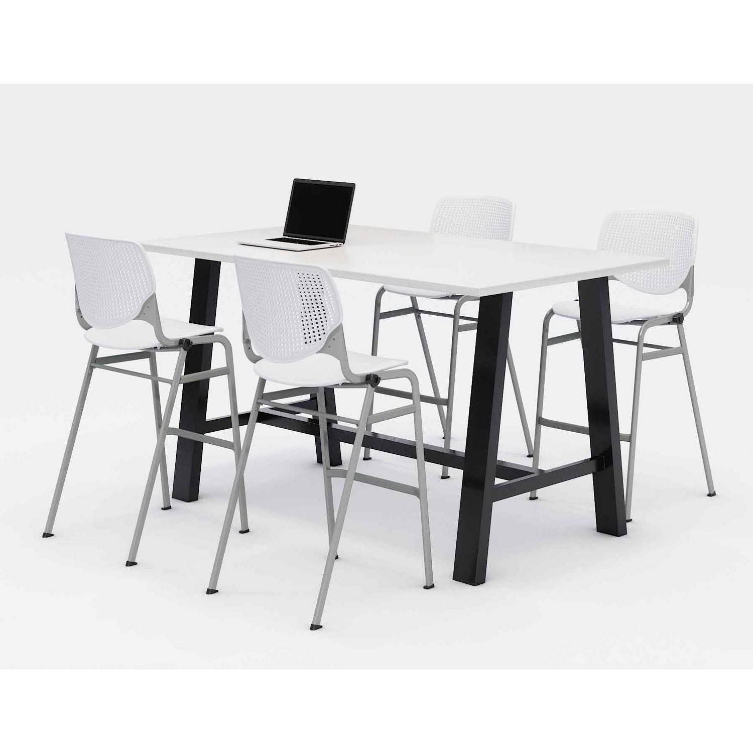 KFI Studios Midtown Bistro Dining Table with Four White Kool Barstools, 36 x 72 x 41, Designer White