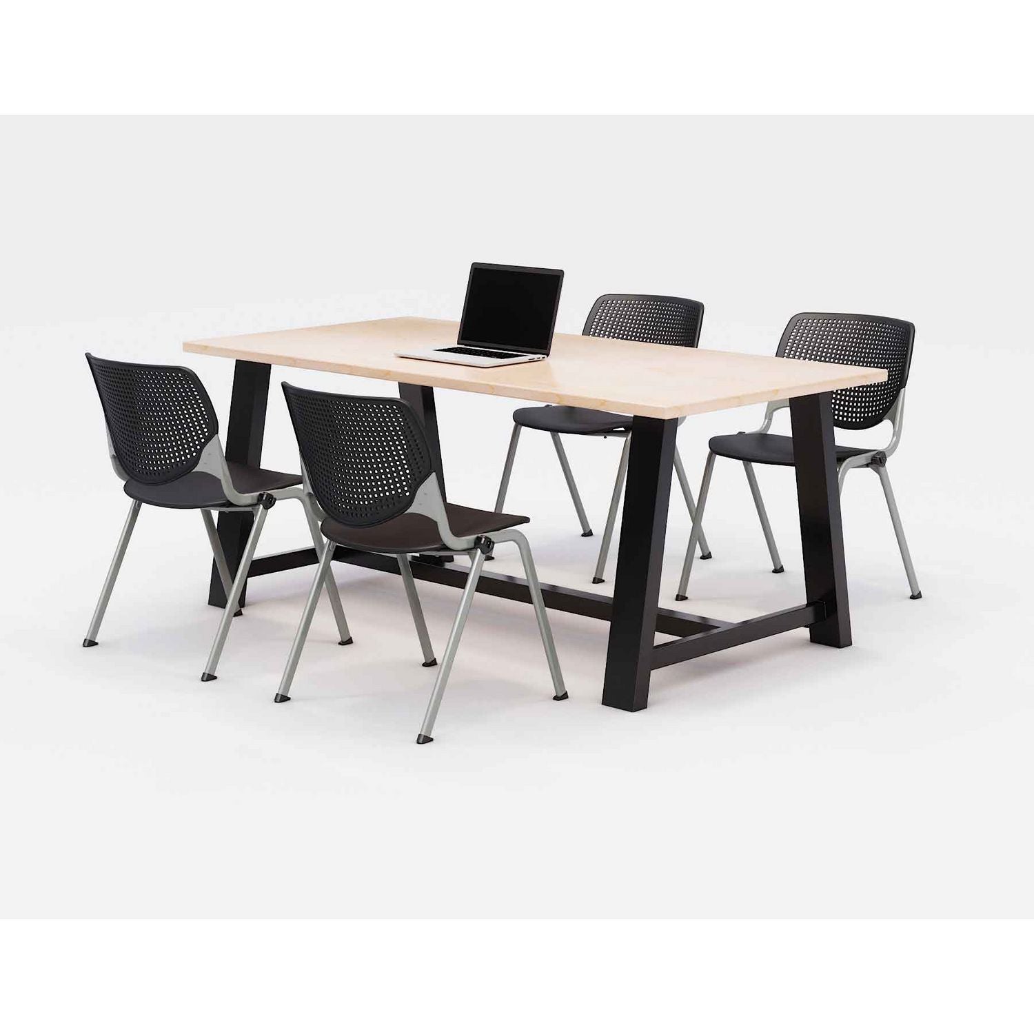 KFI Studios Midtown Dining Table with Four Black Kool Series Chairs, 36 x 72 x 30, Kensington Maple