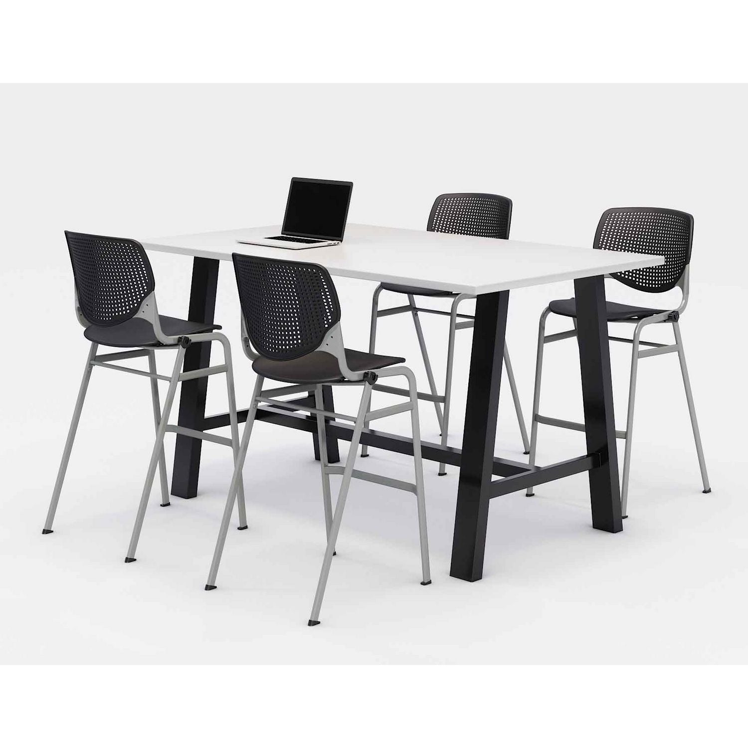 KFI Studios Midtown Bistro Dining Table with Four Black Kool Barstools, 36 x 72 x 41, Designer White
