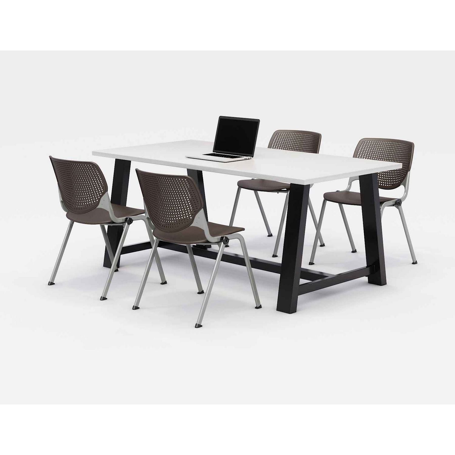 KFI Studios Midtown Dining Table with Four Brownstone Kool Series Chairs, 36 x 72 x 30, Designer White