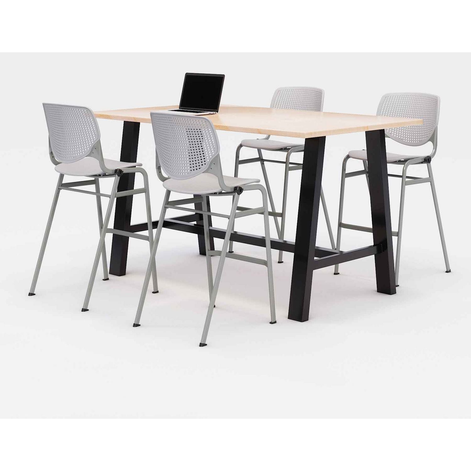 KFI Studios Midtown Bistro Dining Table with Four Light Gray Kool Barstools, 36 x 72 x 41, Kensington Maple