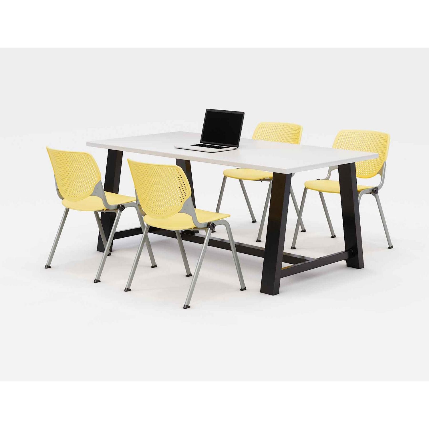 KFI Studios Midtown Dining Table with Four Yellow Kool Series Chairs, 36 x 72 x 30, Designer White