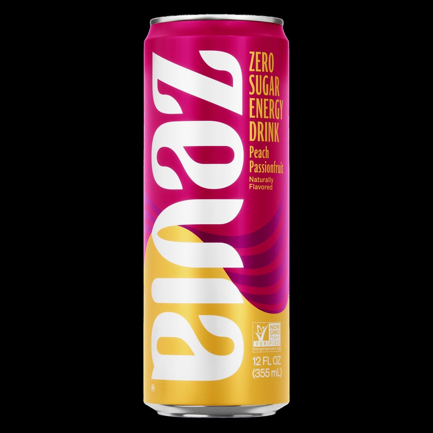 Zevia® Zero Sugar Naturally Sweetened Energy Drink, Peach Passionfruit, 12 oz Cans, 12/Carton