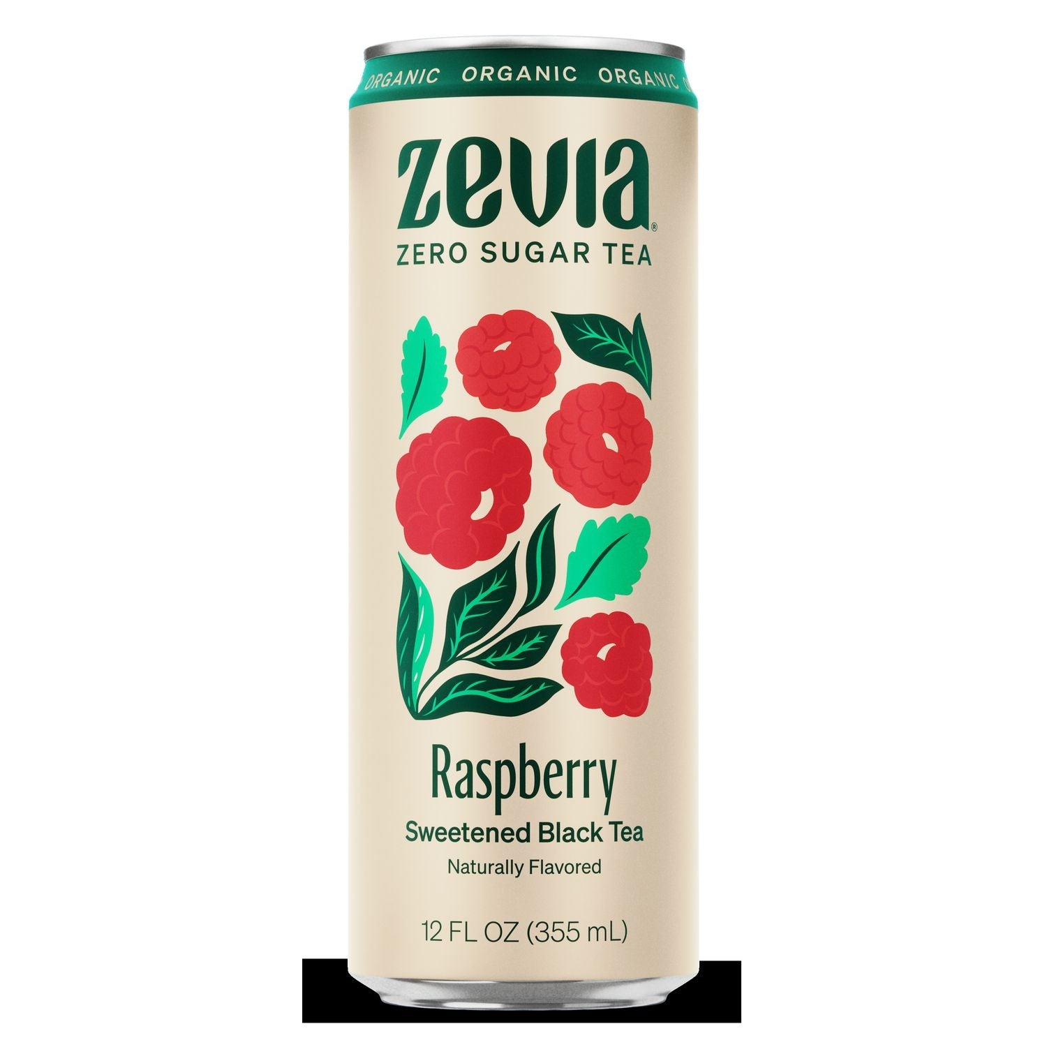 Zevia® Zero Sugar Naturally Sweetened Black Tea, Raspberry Black Tea, 12 oz can, 12/Carton