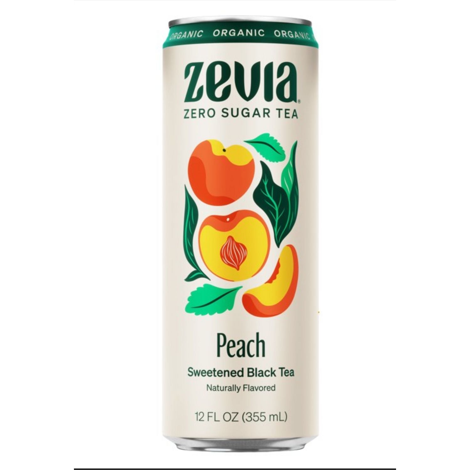 Zevia® Zero Sugar Naturally Sweetened Black Tea, Peach Black Tea, 12 oz Can, 12/Carton