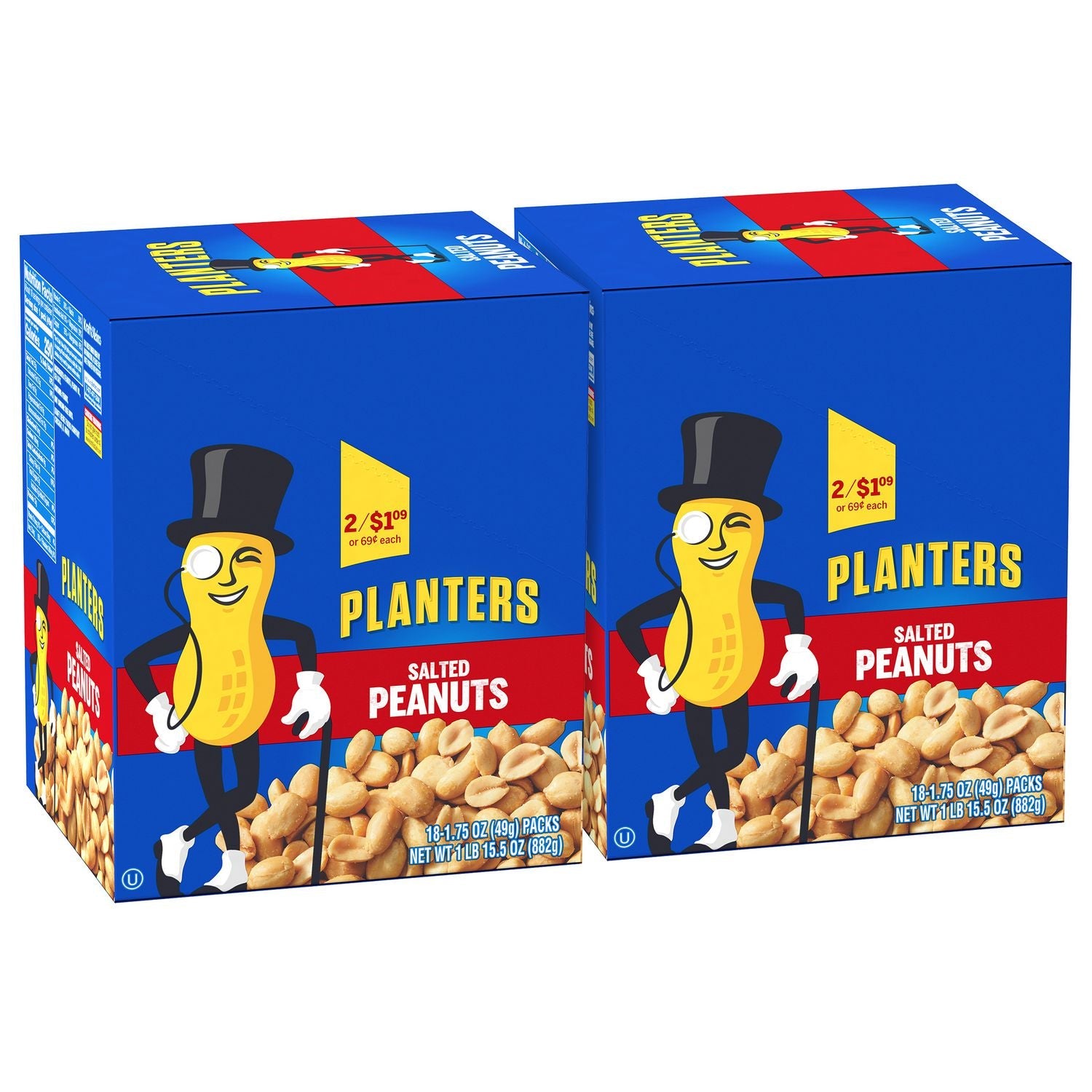 Planters® Salted Peanuts, 1.75 oz Pack, 18 Packets/Box, 2 Boxes/Carton - Bloom Skins