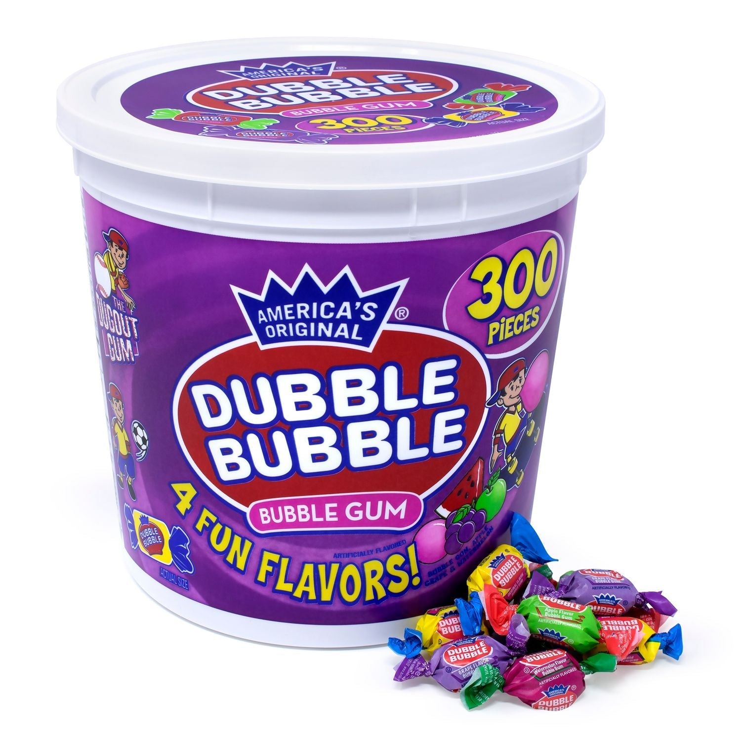 Dubble Bubble Bubble Gum Assorted Flavor Twist Tub, 0.16 oz Individually Wrapped, 300/Tub, 2 Tubs/Carton