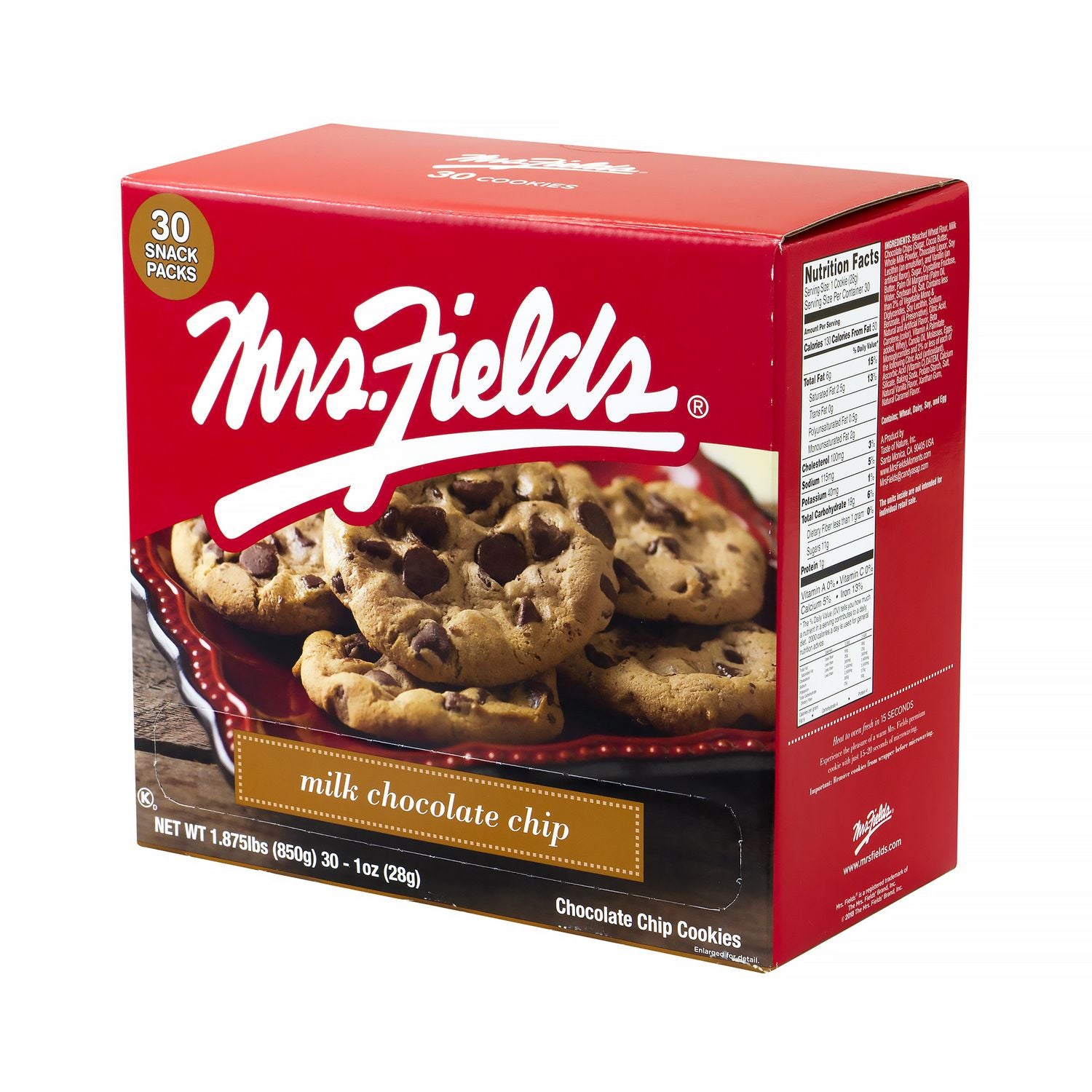 Mrs. Fields® Cookies, Milk Chocolate Chip, 1 oz Individually Wrapped, 30/Box, 2 Boxes/Carton - Bloom Skins