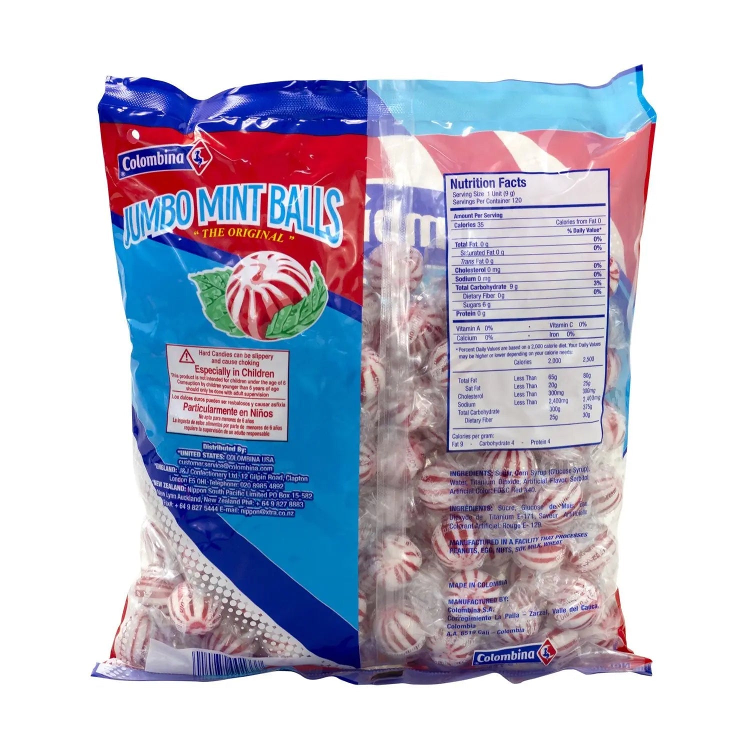 Colombina Jumbo Peppermint Balls, 0.32 oz Individually Wrapped, 120/Bag, 4 Bags/Carton - Bloom Skins