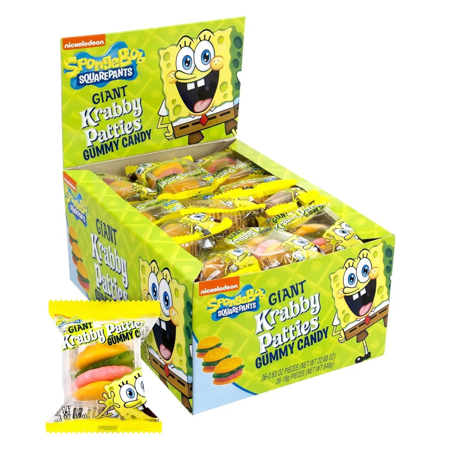 Nickelodeon™ SpongeBob Squarepants Giant Krabby Patties Gummy Candy, Fruity, 0.63 oz Packet, 36/Bag, 2/Carton