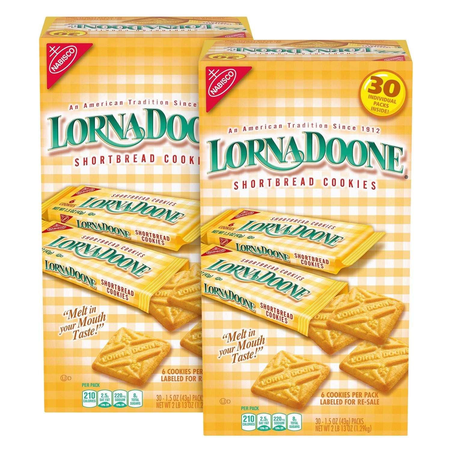 Nabisco® Lorna Doone Shortbread Cookies, 1.5 oz Packet, 30/Box, 2 Boxes/Carton
