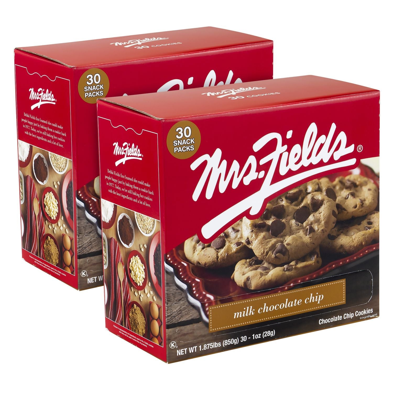Mrs. Fields® Cookies, Milk Chocolate Chip, 1 oz Individually Wrapped, 30/Box, 2 Boxes/Carton - Bloom Skins