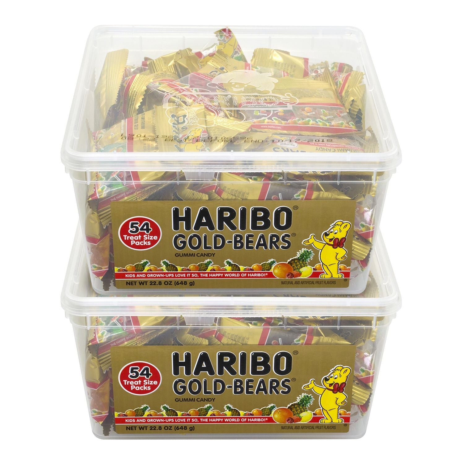 Haribo® Goldbears Gummi Candy, Assorted Flavors, 0.4 oz Pouch, 54/Tub, 2 Tubs/Carton