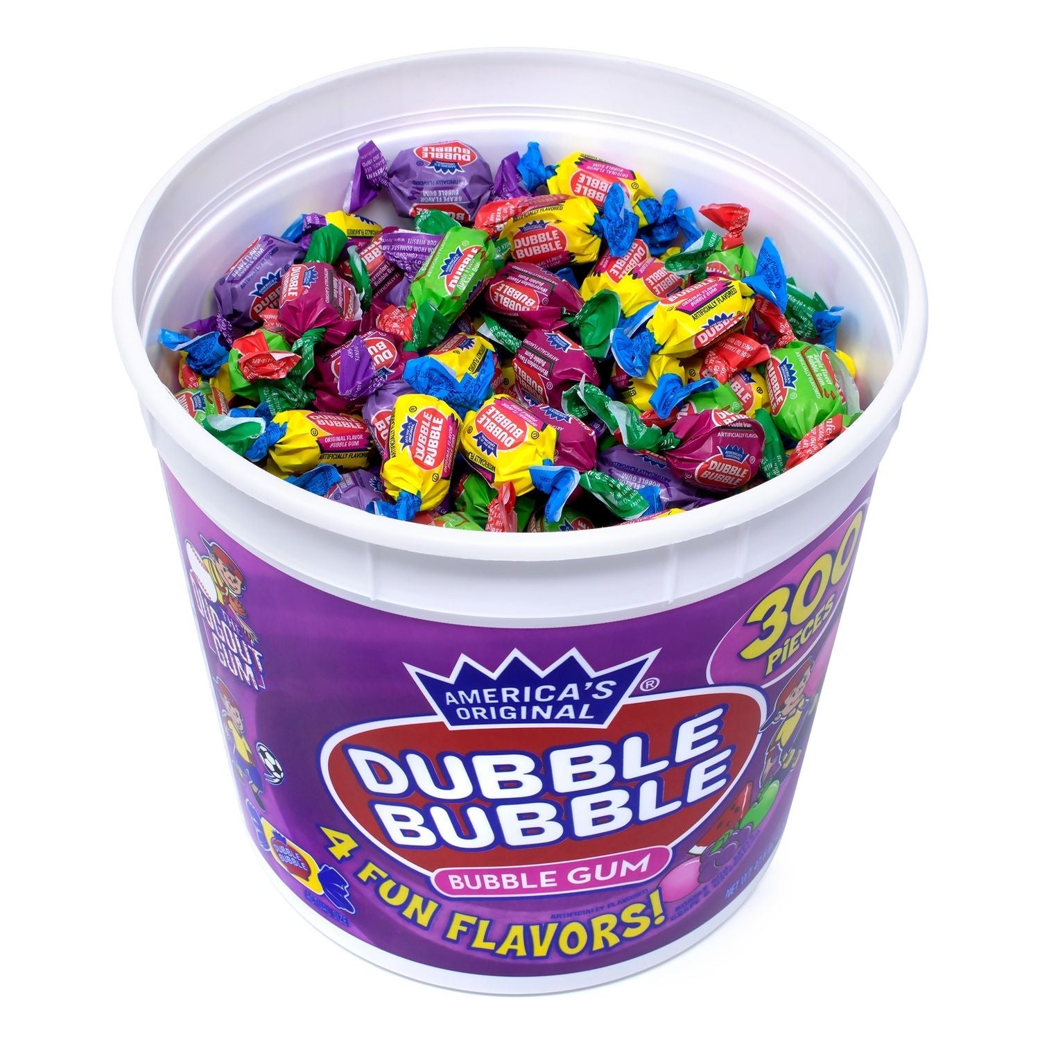 Dubble Bubble Bubble Gum Assorted Flavor Twist Tub, 0.16 oz Individually Wrapped, 300/Tub, 2 Tubs/Carton