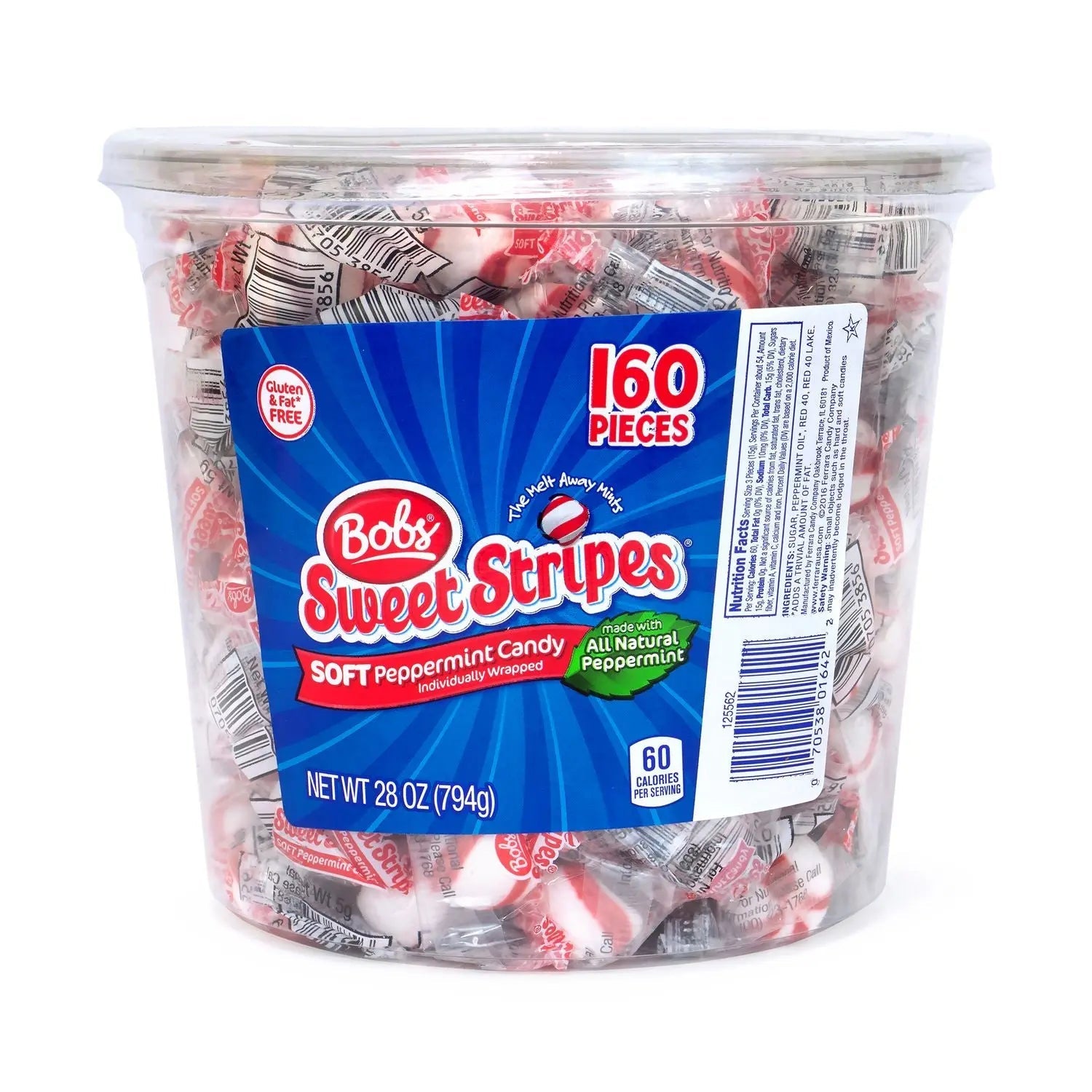Ferrara® Bobs Sweet Stripes Soft Candy, Peppermint, 0.18 oz Individually Wrapped, 160/Tub, 2 Tubs/Carton