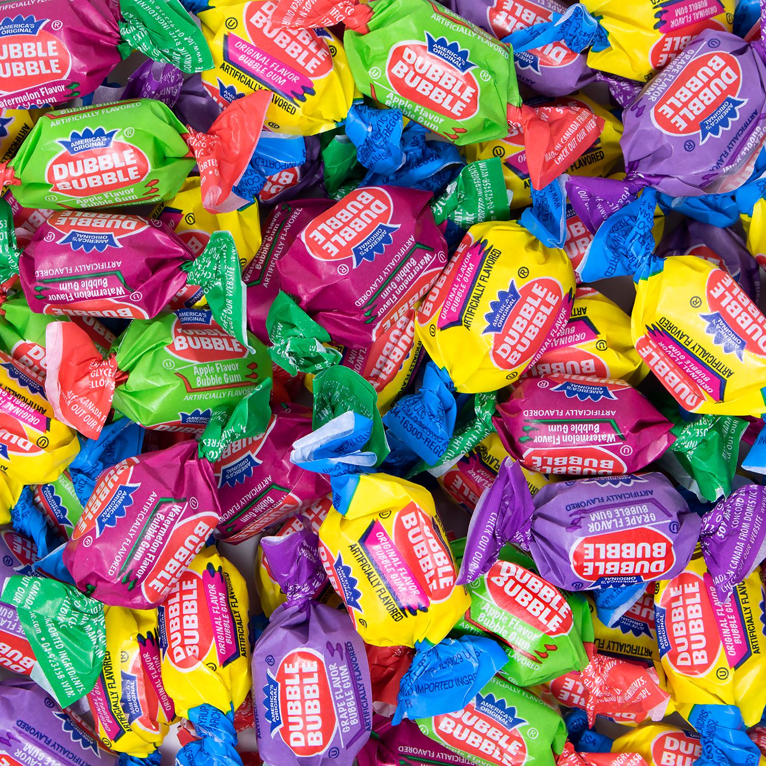 Dubble Bubble Bubble Gum Assorted Flavor Twist Tub, 0.16 oz Individually Wrapped, 300/Tub, 2 Tubs/Carton