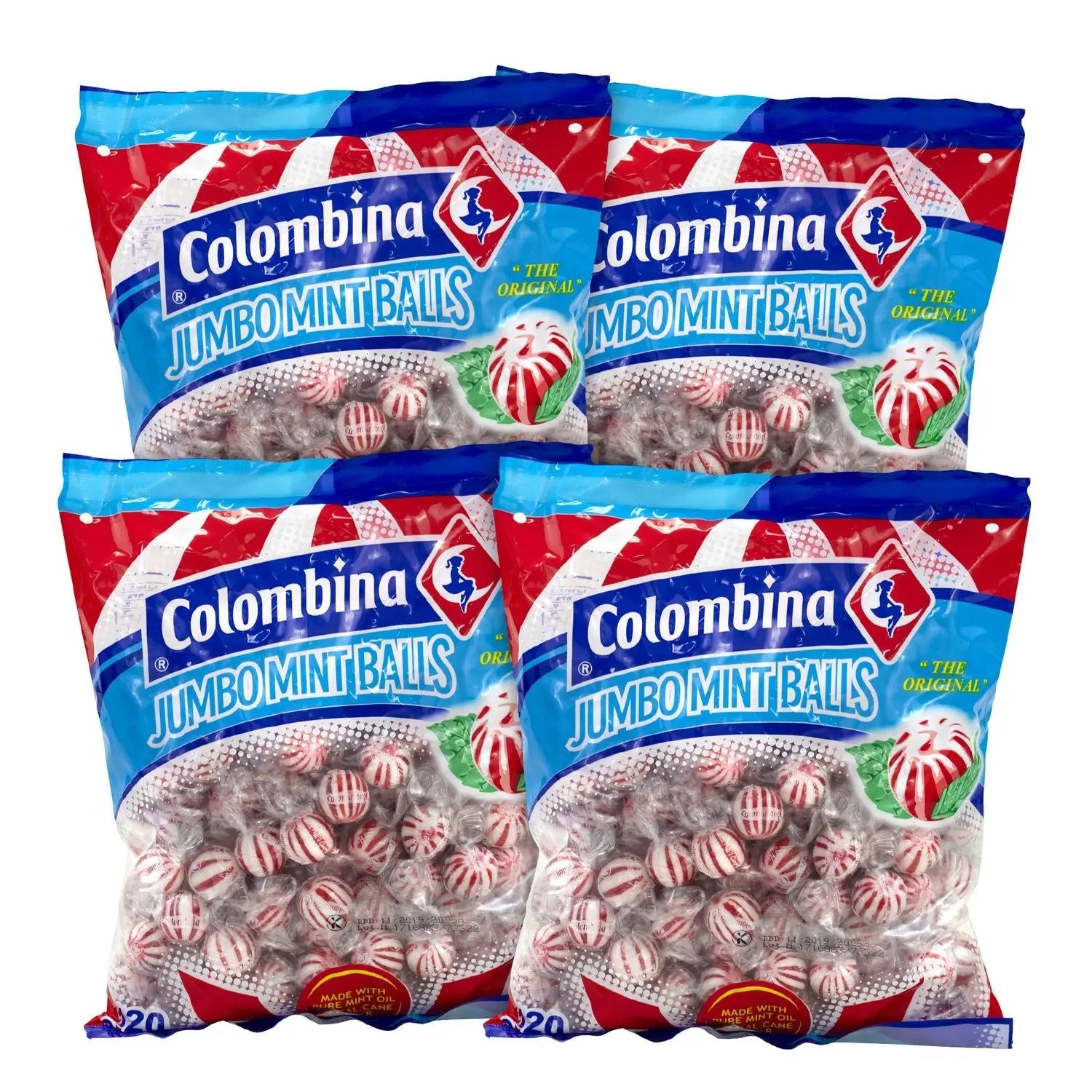 Colombina Jumbo Peppermint Balls, 0.32 oz Individually Wrapped, 120/Bag, 4 Bags/Carton - Bloom Skins