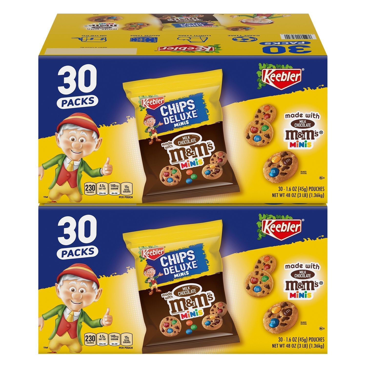 Keebler® M and M Cookie Packs, Chocolate, 1.6 oz Pouch, 30/Box, 2 Boxes/Carton