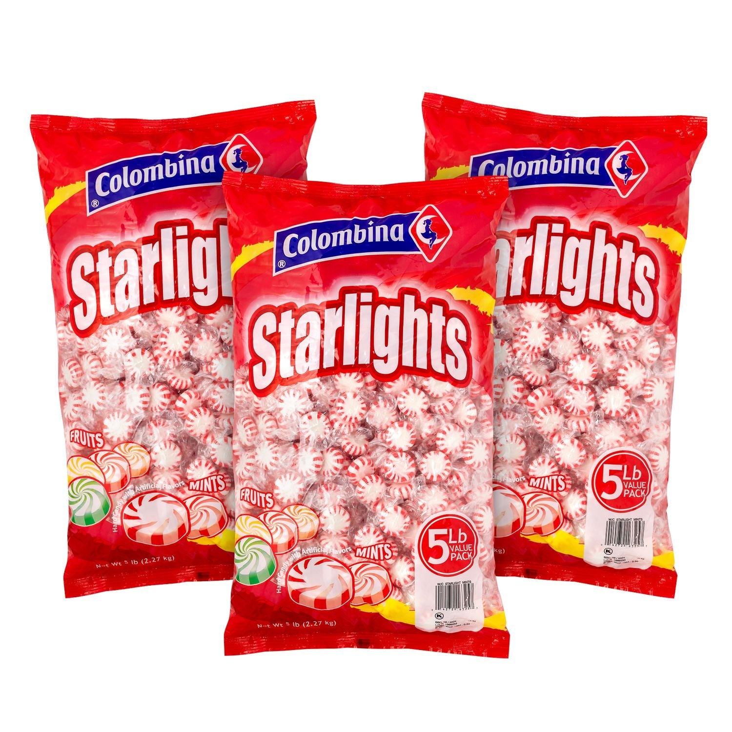 Colombina Peppermint Starlight Mints, 5 lb Bag, 3/Carton
