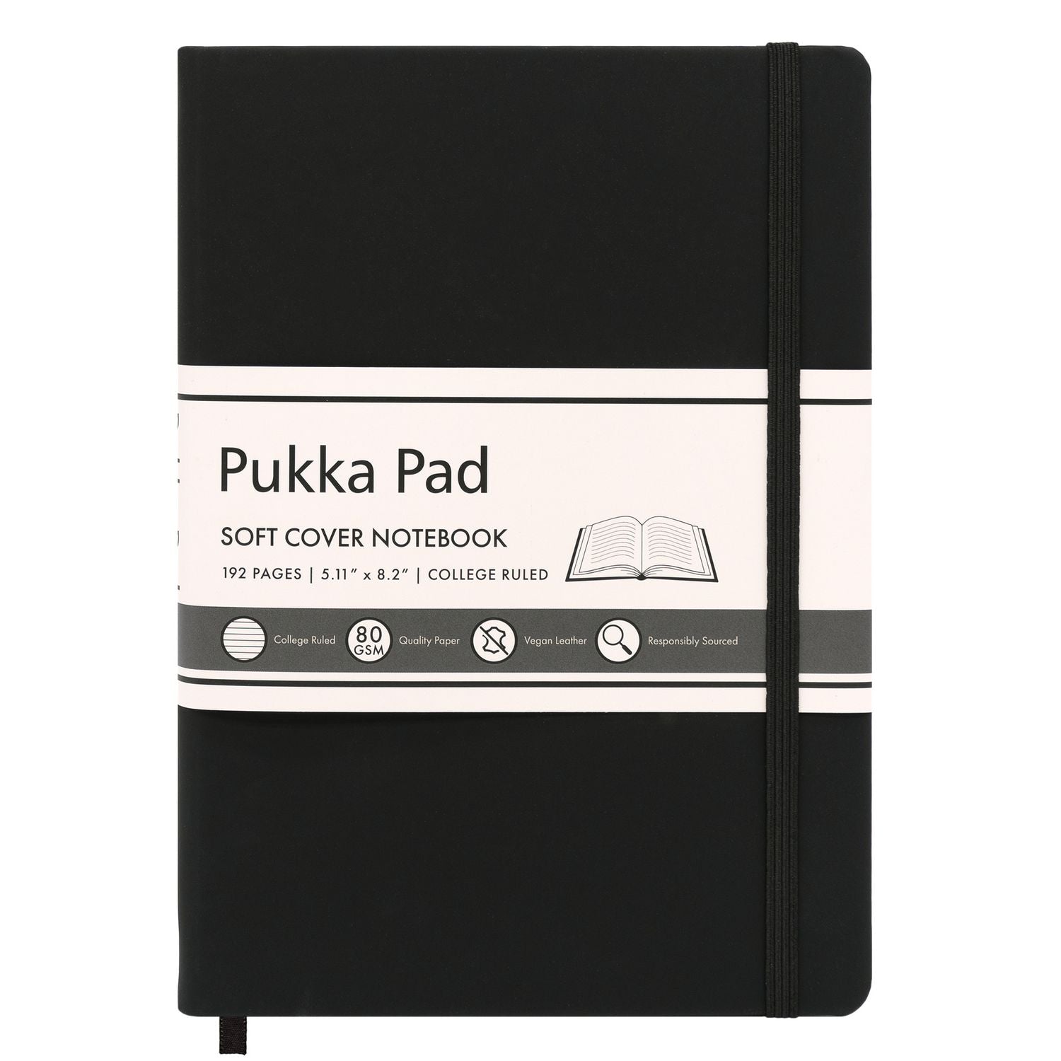 PUKKA PAD® Soft Cover Notebook, College Rule, Black Cover, (96) 8.2 x 5.11 Sheets