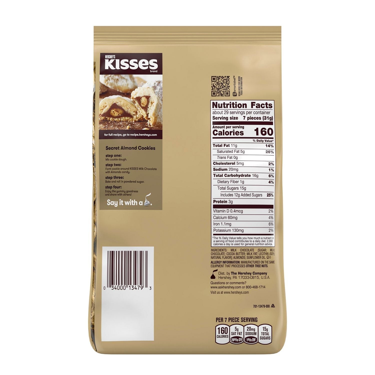 Hershey®'s KISSES with Almonds, Milk Chocolate, 32 oz Pack, 2 Packs/Carton - Bloom Skins