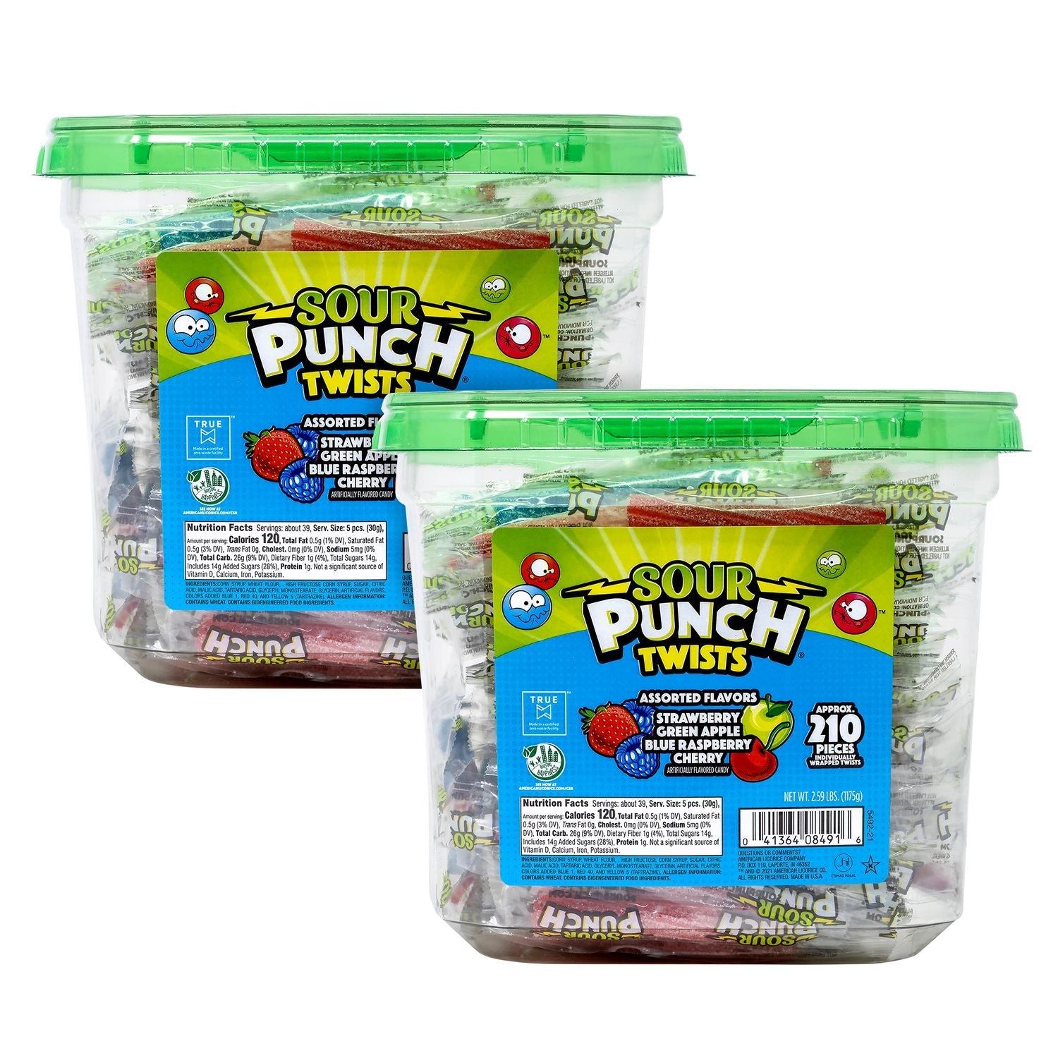 Sour Punch® Twists, Variety, 2.59 lb Tub, Approx. 210 Pieces/Tub, 2 Tubs