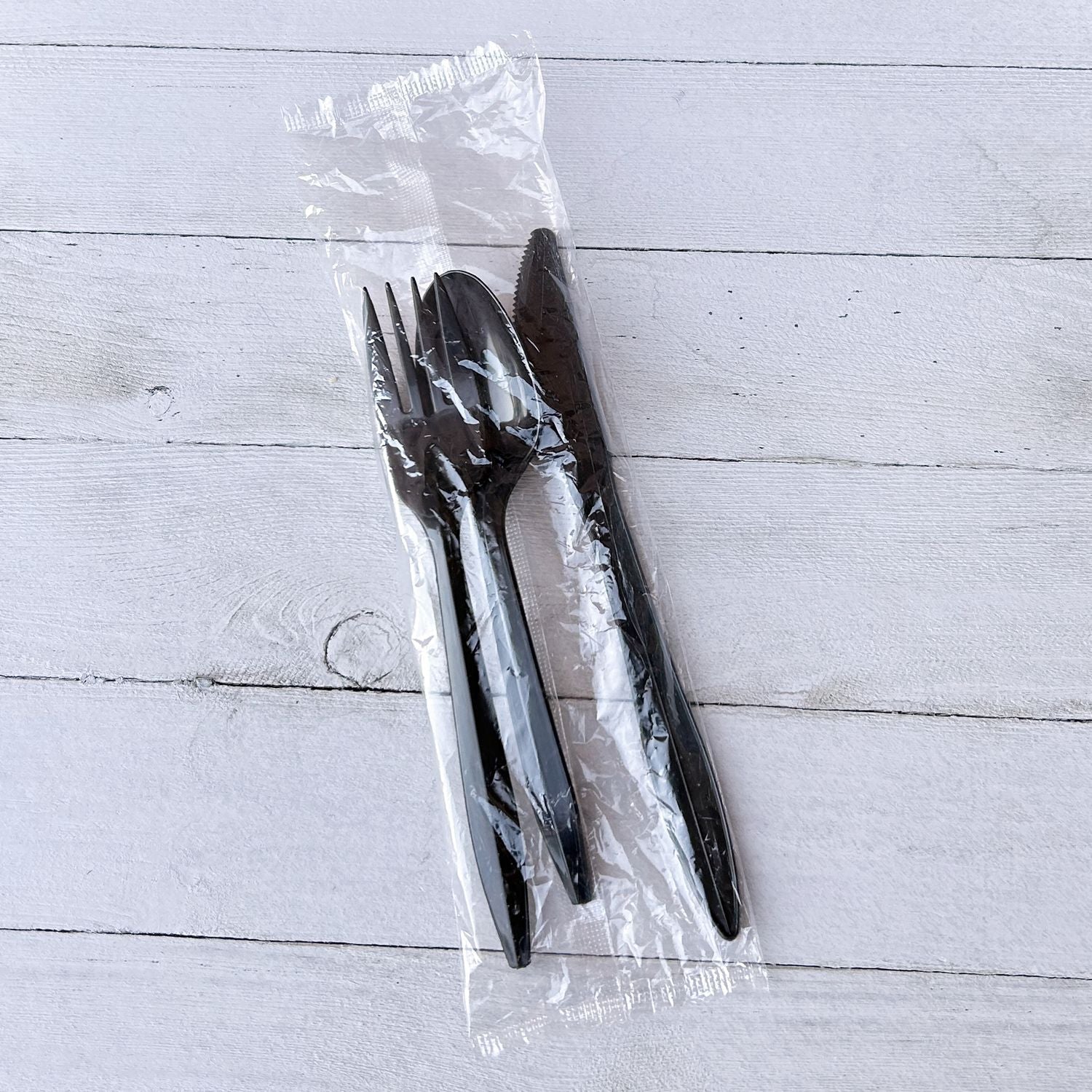 Boardwalk® Three-Piece Polypropylene Cutlery Kit, Mediumweight, Fork/Knife/Spoon, Plastic, Black, 250/Carton