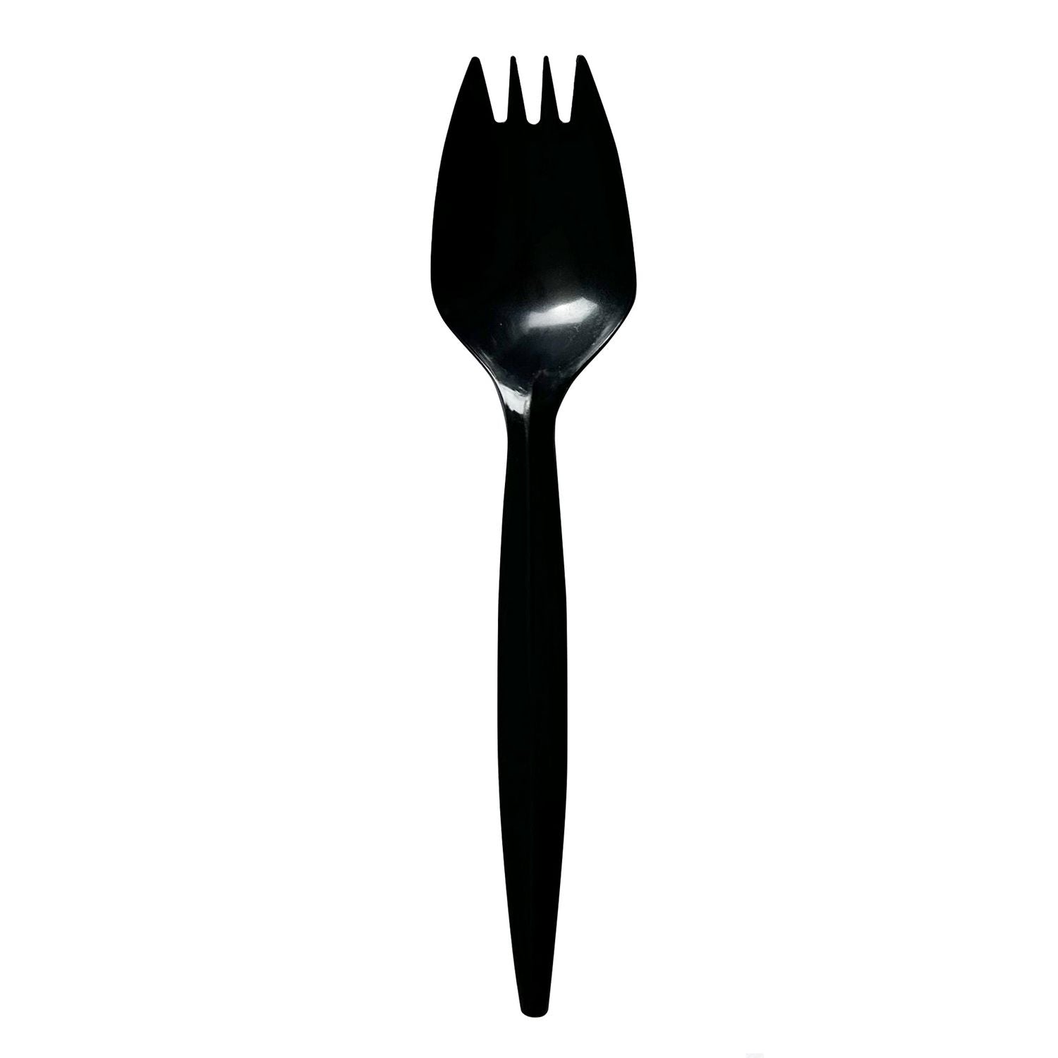 Boardwalk® Mediumweight Wrapped Polypropylene Cutlery, Spork, Plastic, Black, 1,000/Carton