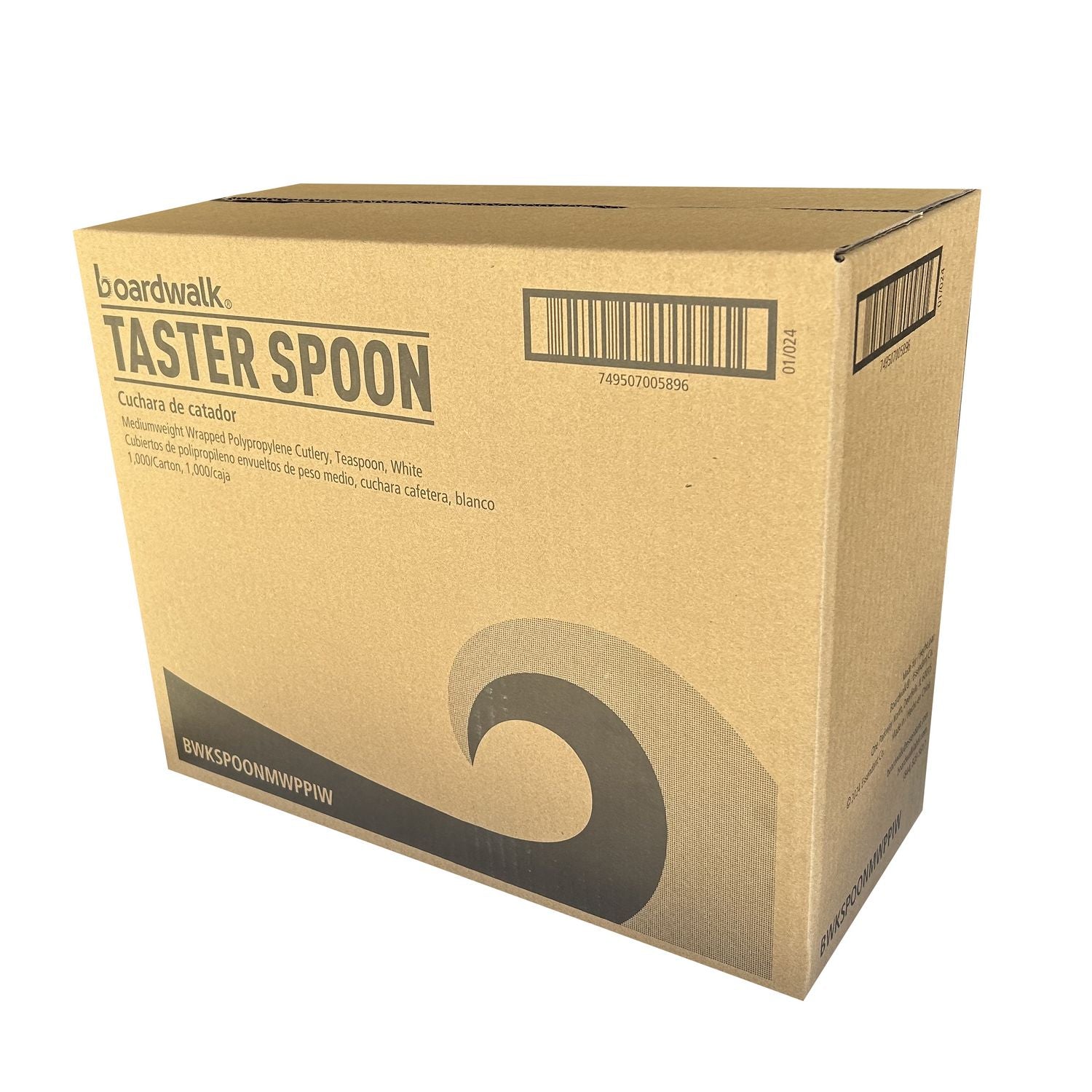 Boardwalk® Mediumweight Wrapped Polypropylene Cutlery, Soup Spoon, 4.86", Plastic, White, 1,000/Carton