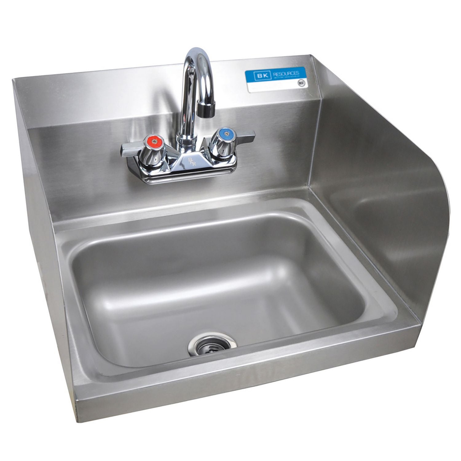 BK Resources Stainless Steel Hand Sink with Side Splashes and Faucet, 14" l x 10" w x 5" h