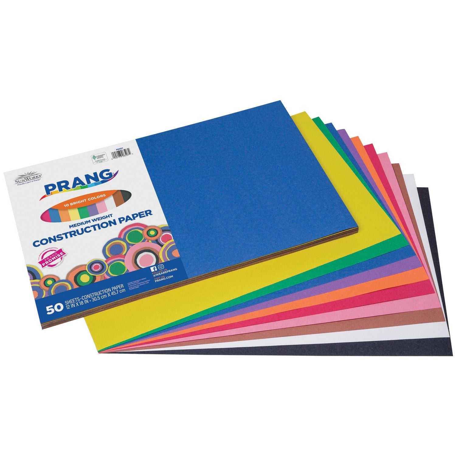 Prang® SunWorks Construction Paper, 50 lb Text Weight, 12 x 18, Assorted Colors, 50 Sheets/Pack, 25 Packs/Carton