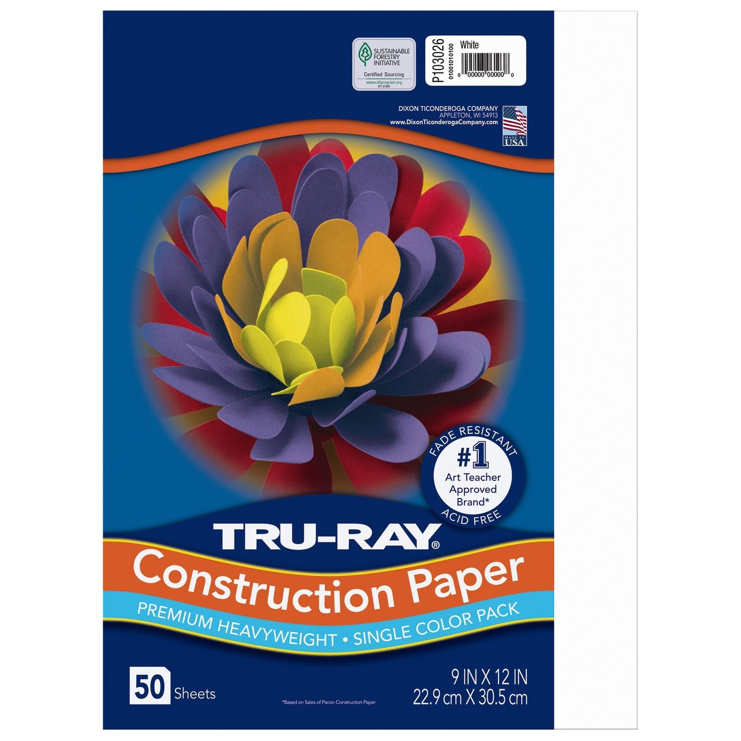 Pacon® Tru-Ray Construction Paper, 76 lb Text Weight, 9 x 12, White, 50 Sheets/Pack, 50 Packs/Carton
