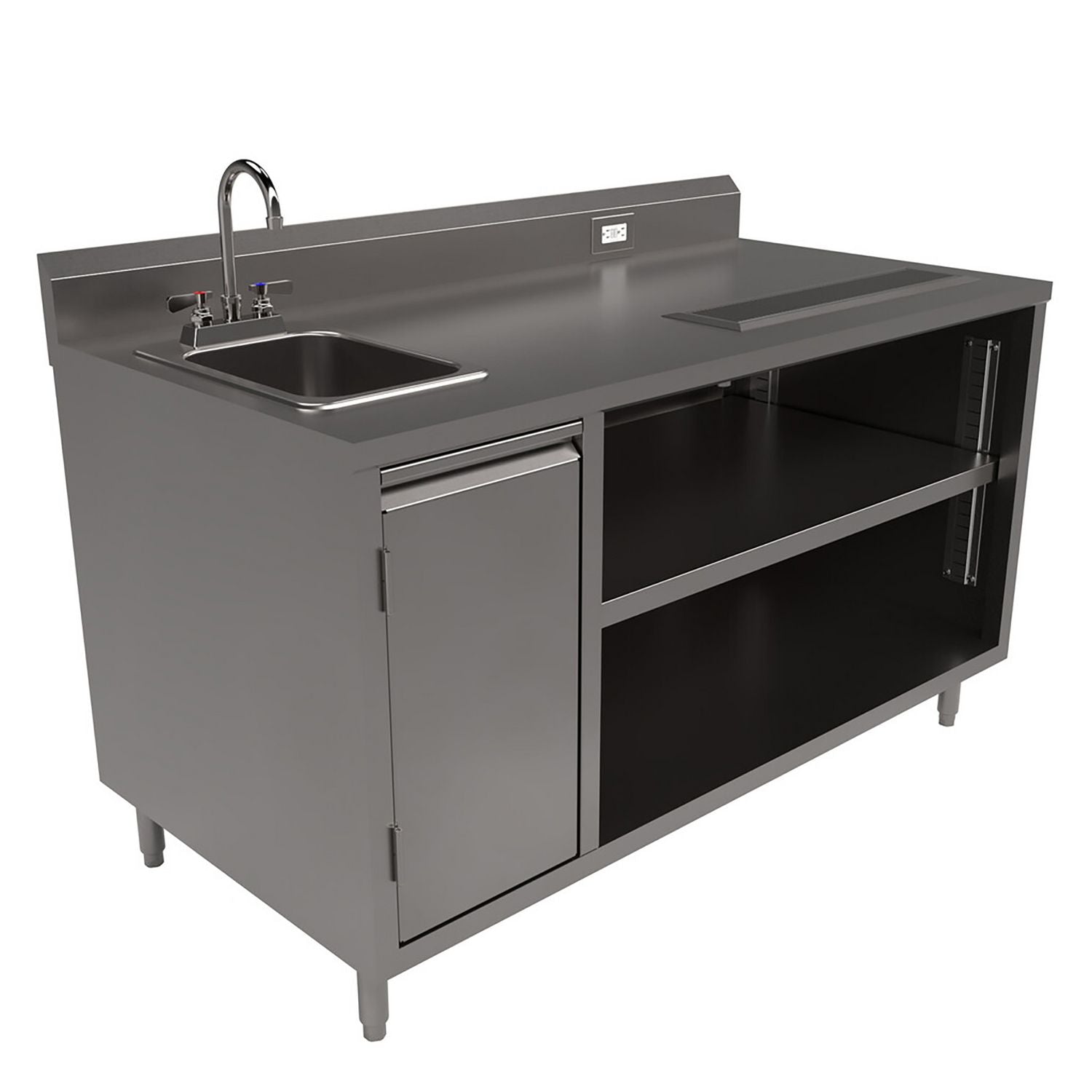 BK Resources Stainless Steel Beverage Table with Left Sink, Rectangular, 30" x 60" x 41.5", Silver Top, Silver Base/Legs