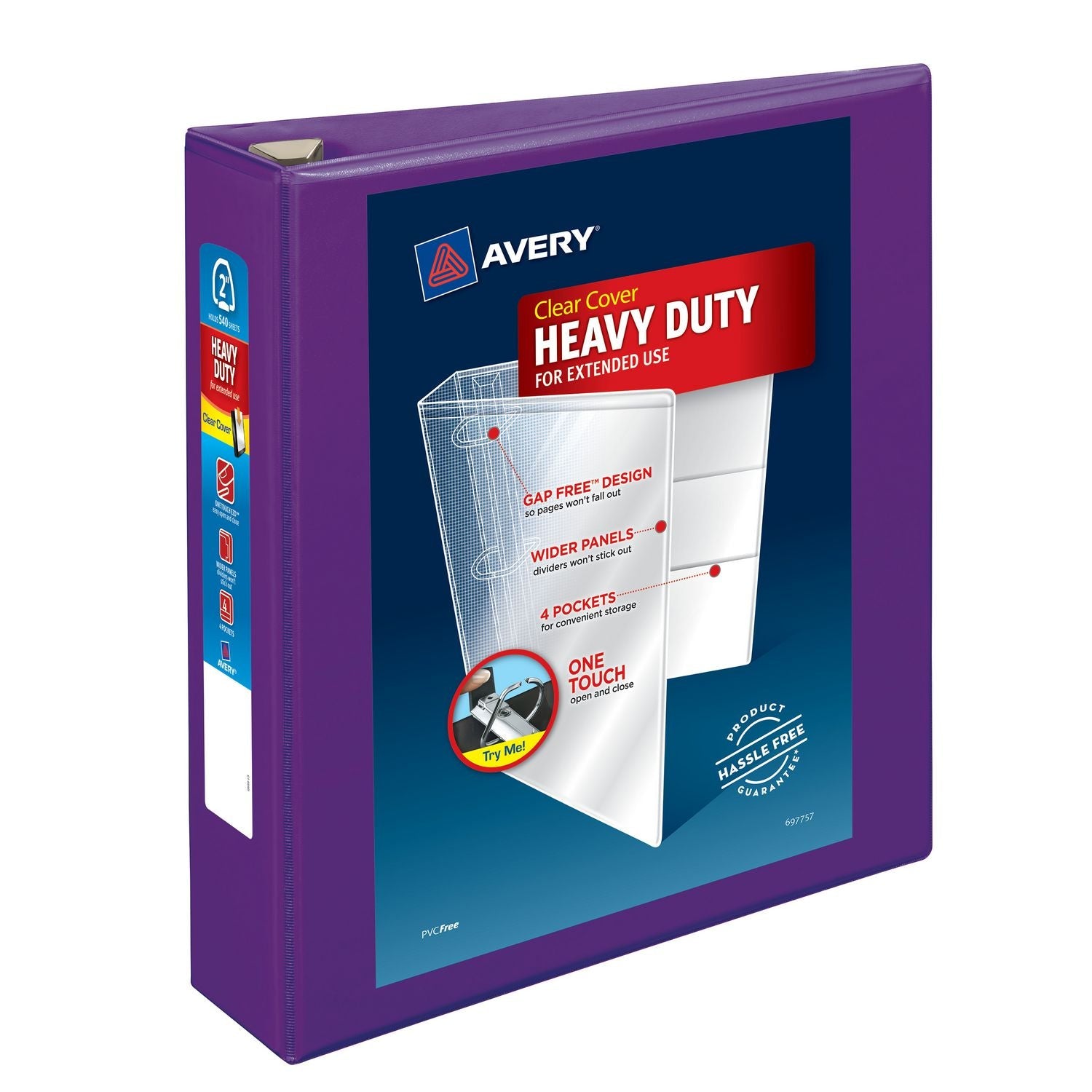 Avery® Heavy-Duty View Binder with DuraHinge and One Touch EZD Rings, 3 Rings, 2" Capacity, 11 x 8.5, Purple, 6/Carton