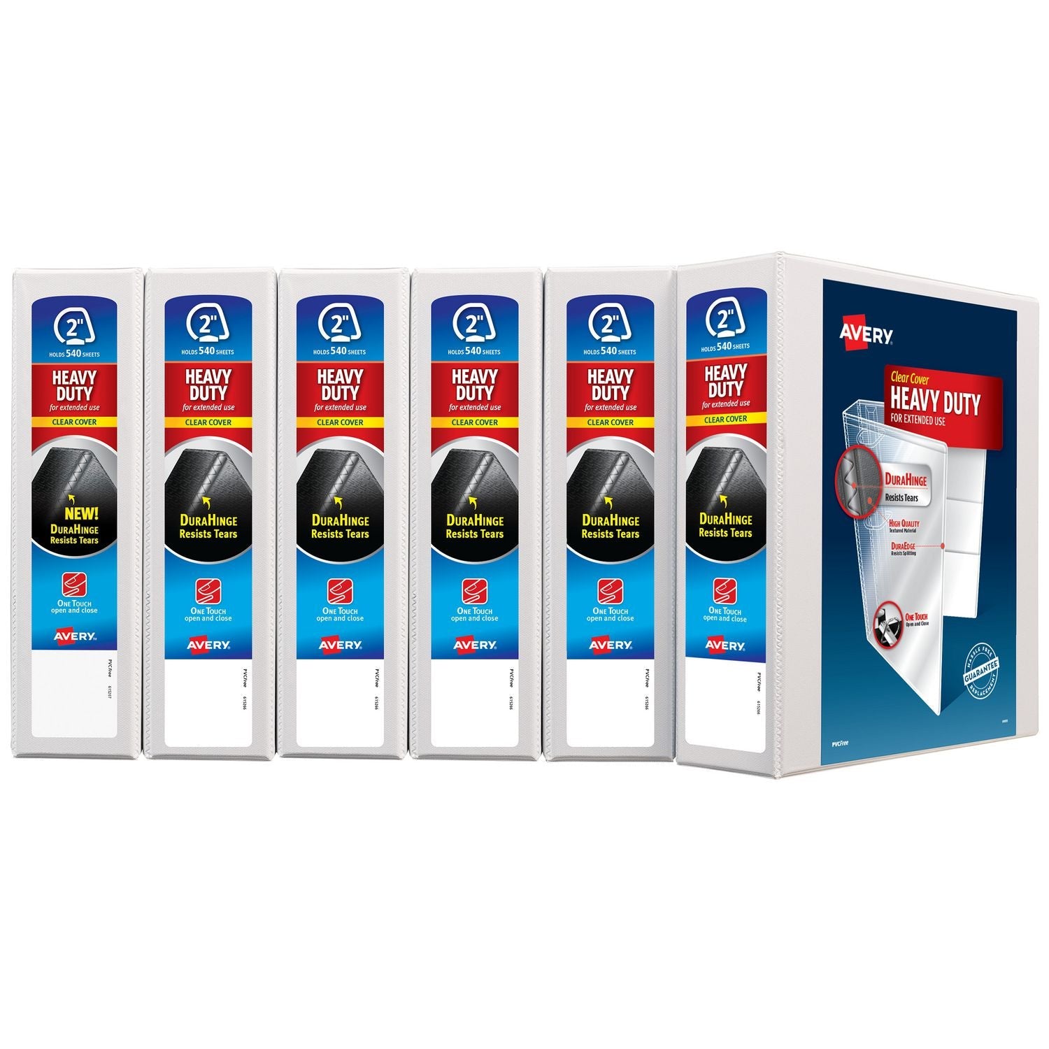 Avery® Heavy-Duty View Binder with DuraHinge and One Touch EZD Rings, 3 Rings, 2" Capacity, 11 x 8.5, White, 6/Carton