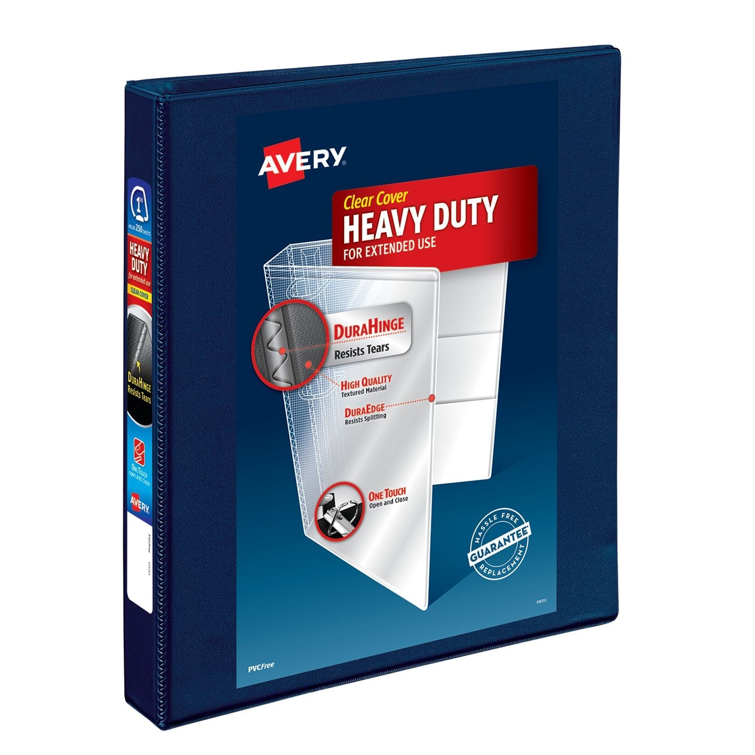 Avery® Heavy-Duty View Binder with DuraHinge and One Touch EZD Rings, 3 Rings, 1" Capacity, 11 x 8.5, Navy Blue, 12/Carton