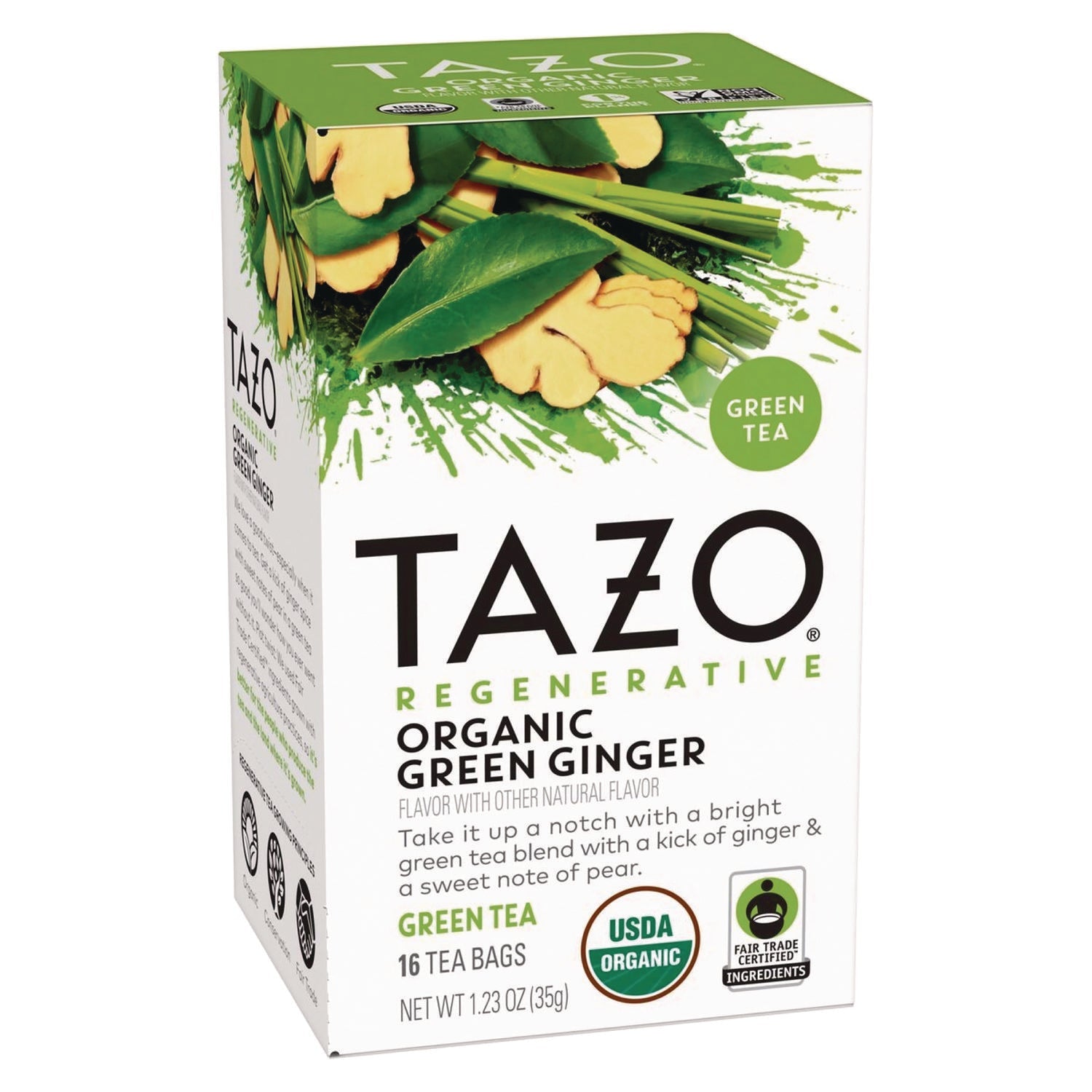 Tazo® Tea Bags, Organic Green Ginger, 16/Box, 6 Boxes/Carton
