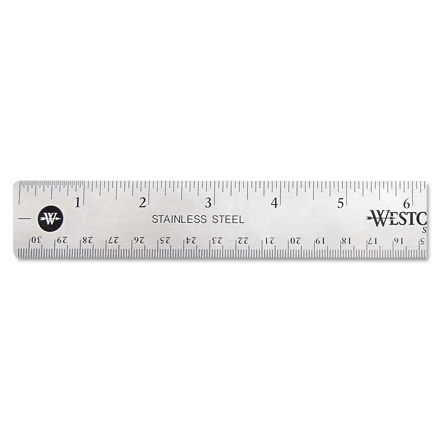 Westcott® Stainless Steel Office Ruler With Non Slip Cork Base, Standard/metric, 12" Long
