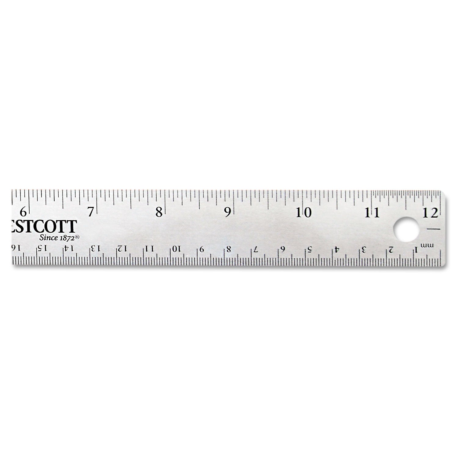 Westcott® Stainless Steel Office Ruler With Non Slip Cork Base, Standard/metric, 12" Long