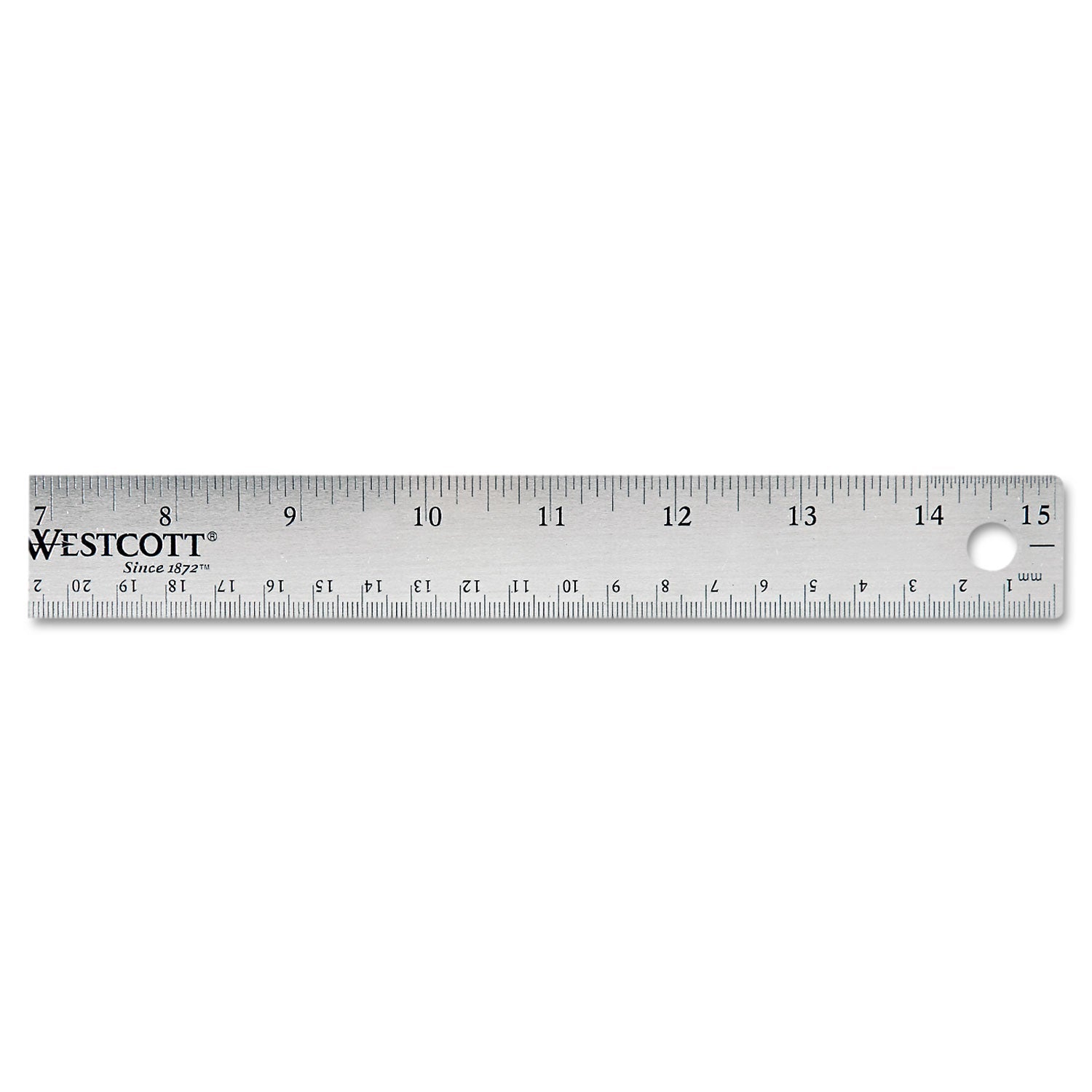 Westcott® Stainless Steel Office Ruler With Non Slip Cork Base, Standard/metric, 15" Long